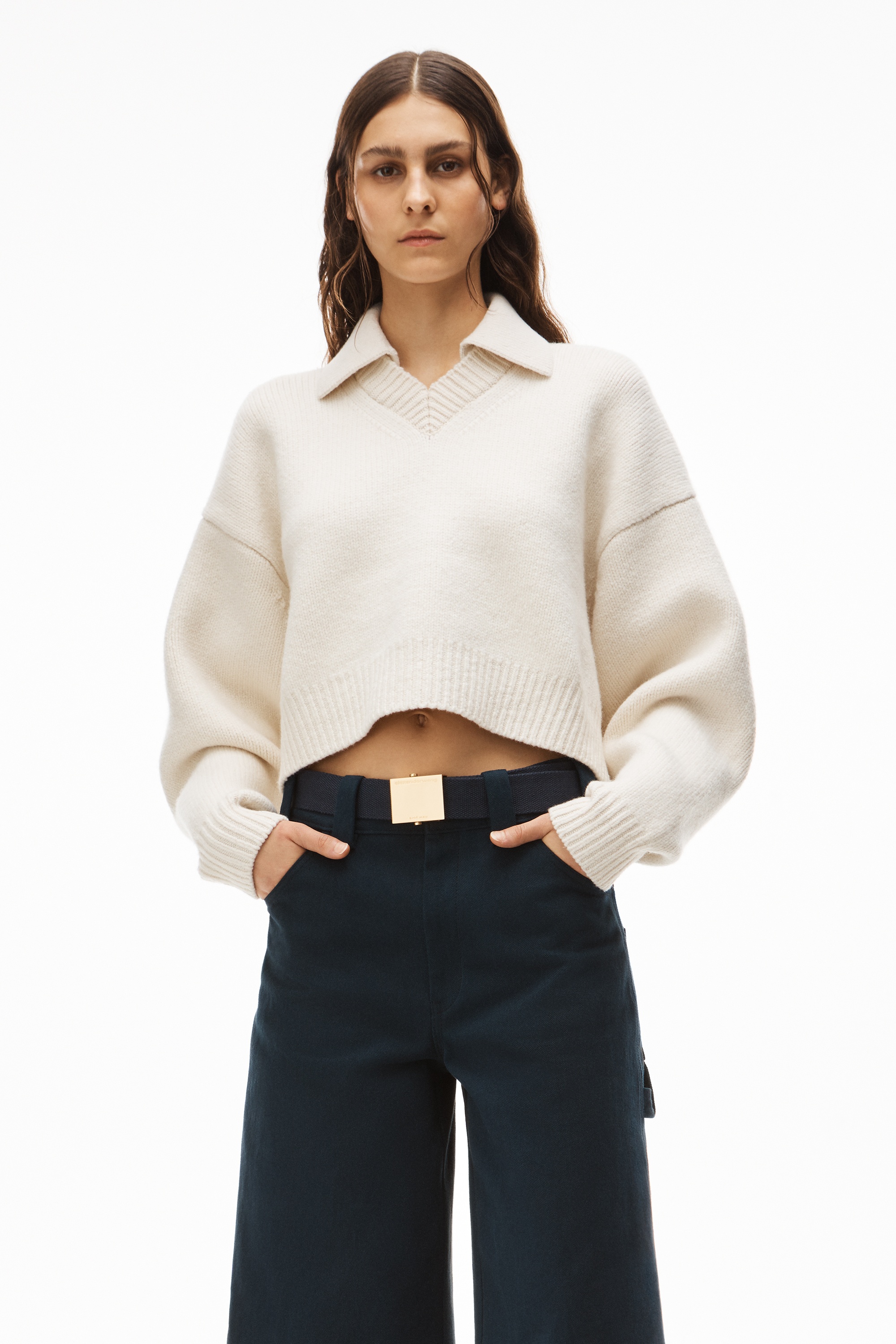 COLLARED V-NECK PULLOVER IN BOILED WOOL - 2