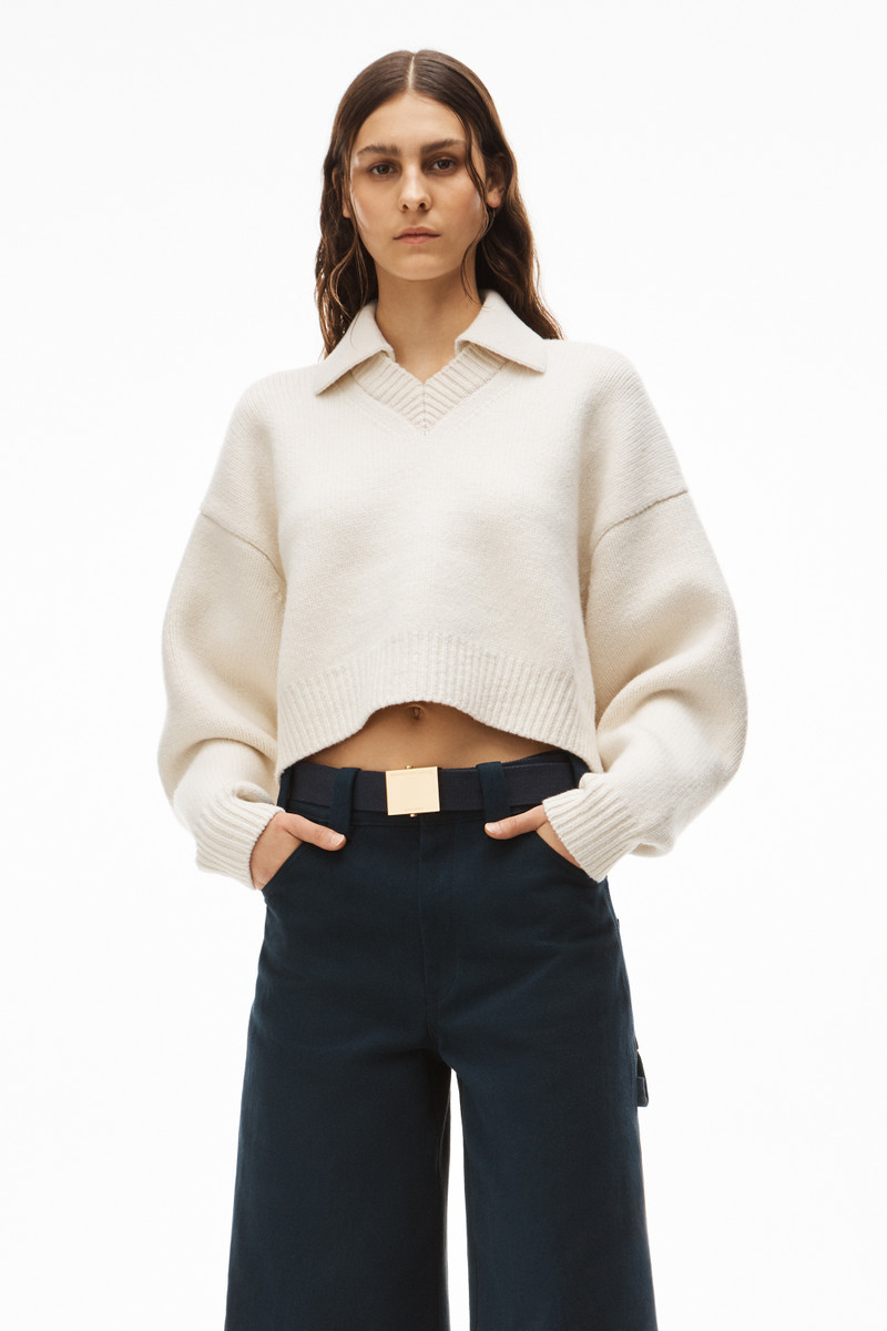 COLLARED V-NECK PULLOVER IN BOILED WOOL 2