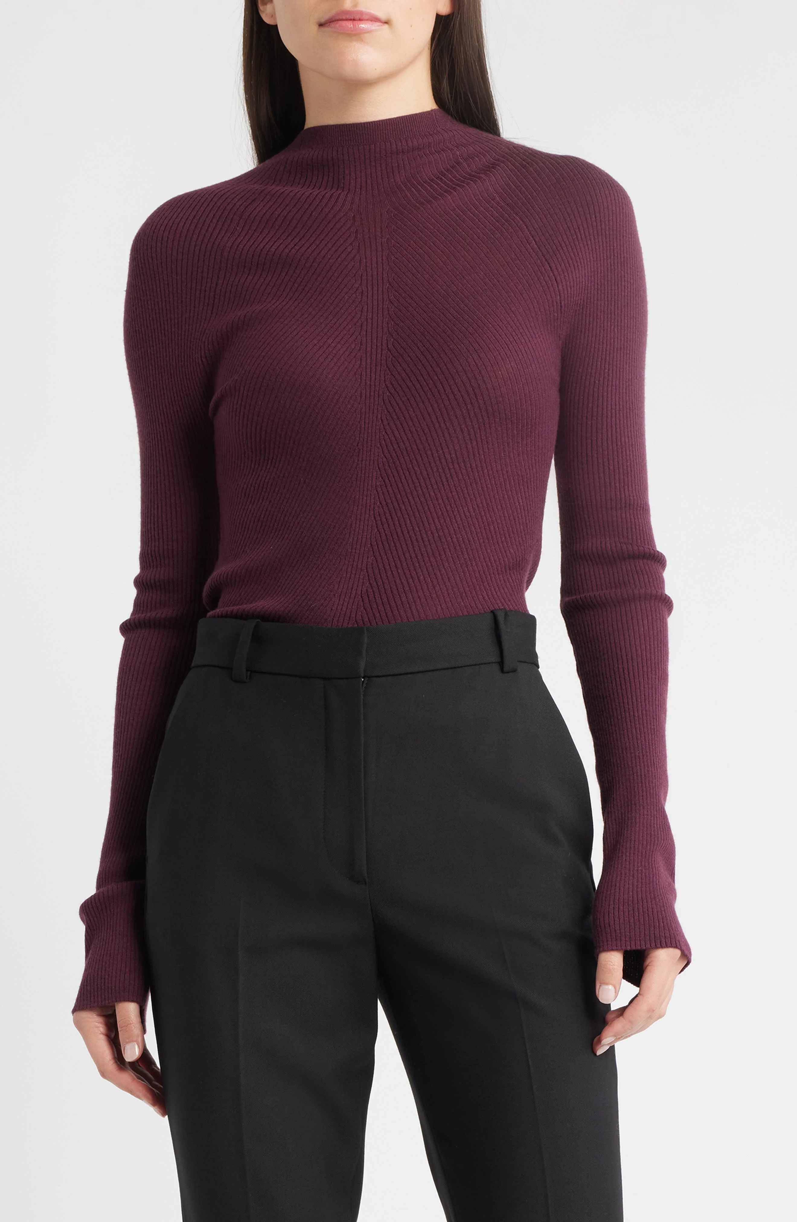 BOSS Foliora Virgin Wool Rib Funnel Neck Sweater in Soft Vermillion at Nordstrom - 1