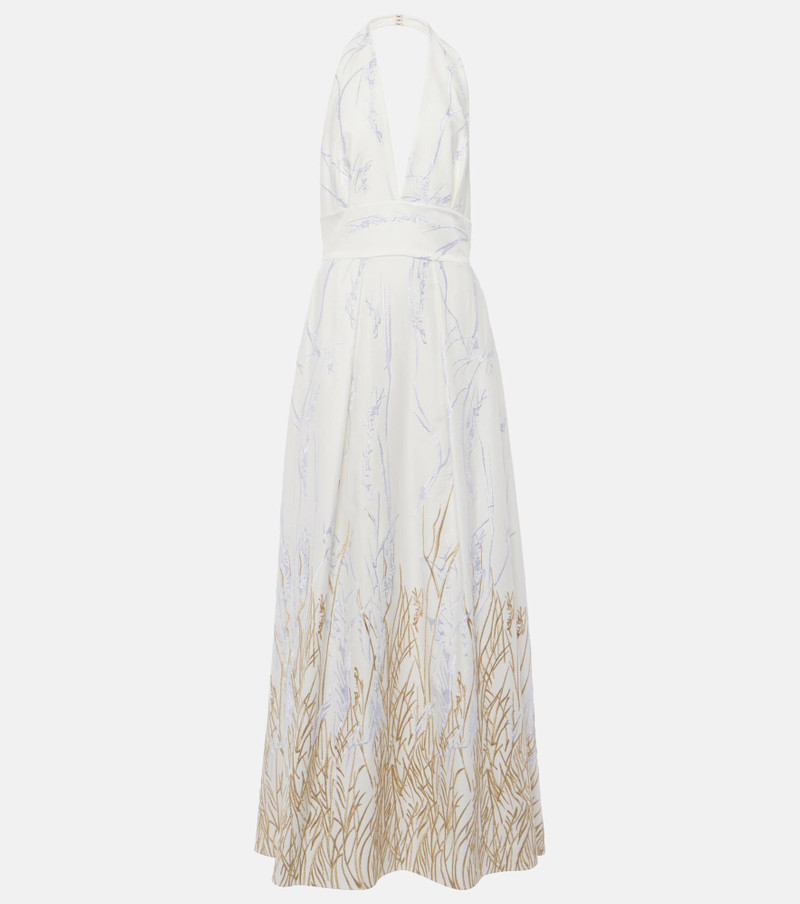 Embroidered halterneck cotton-blend gown - 1