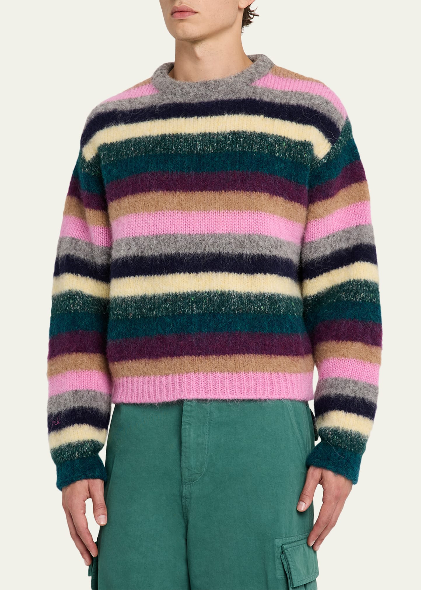 Men's Multicolor Stripe Knit Crewneck Sweater - 4