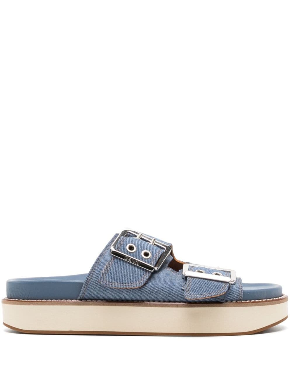 buckle-fastening denim flat sandals - 1