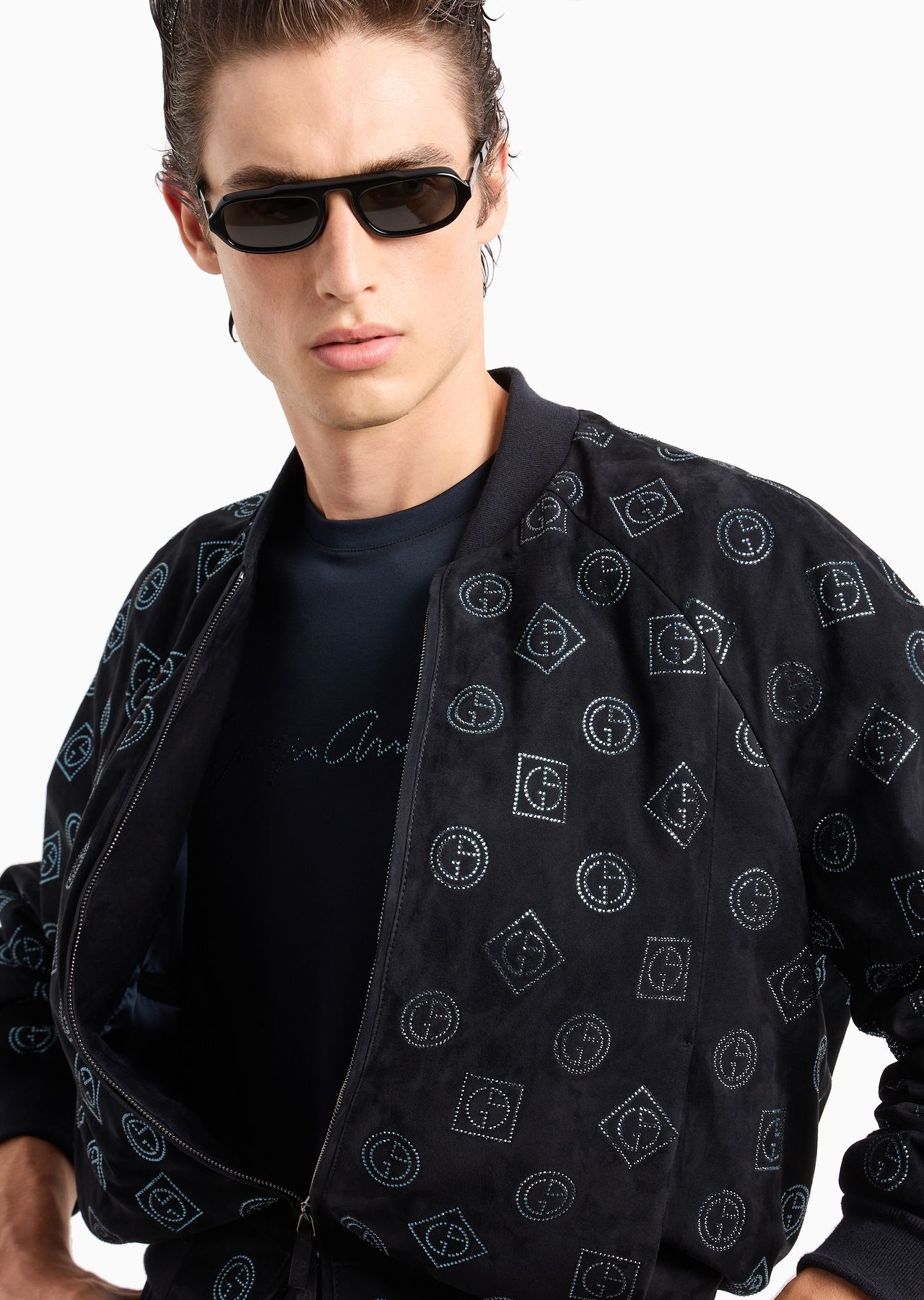 Suede blouson with all-over rhinestone monogram - 6