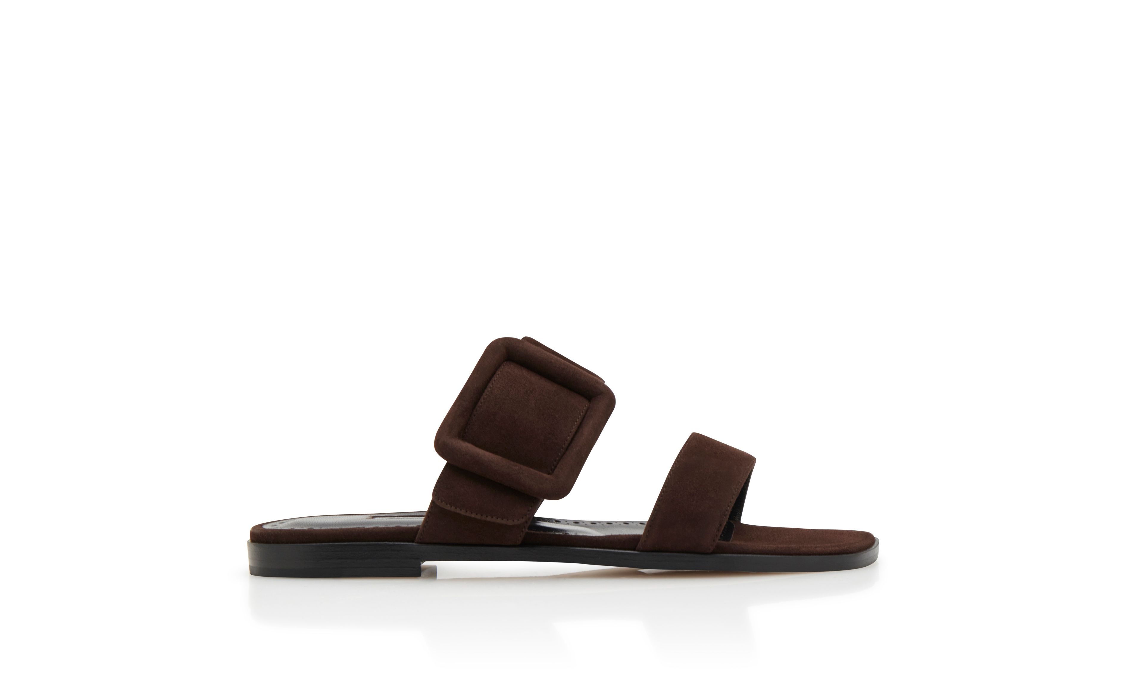 Dark Brown Suede Flat Sandals - 1