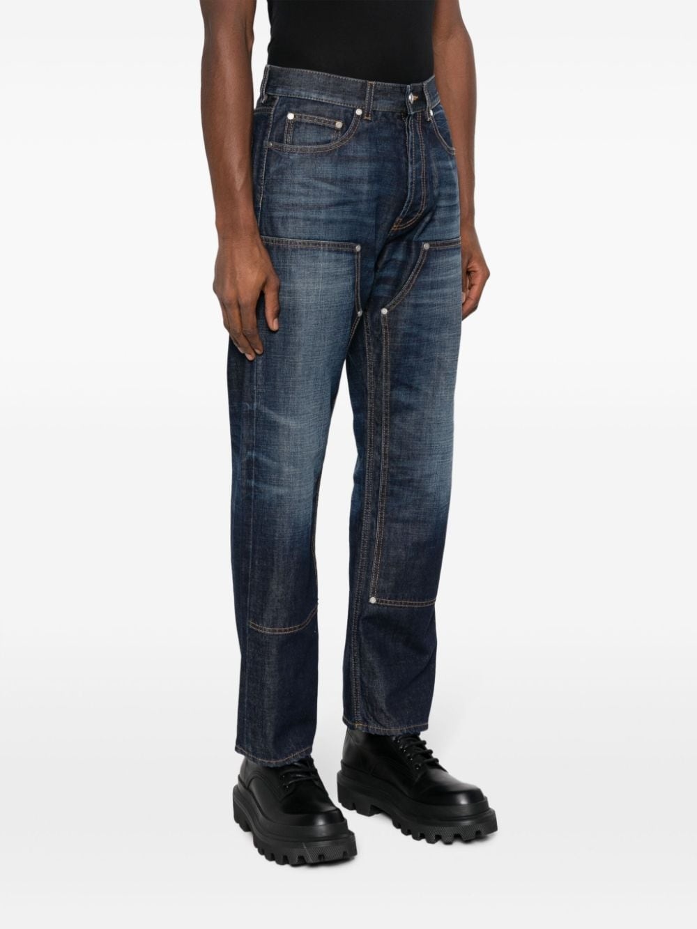Slip monogram-embroidered straight-leg jeans - 3