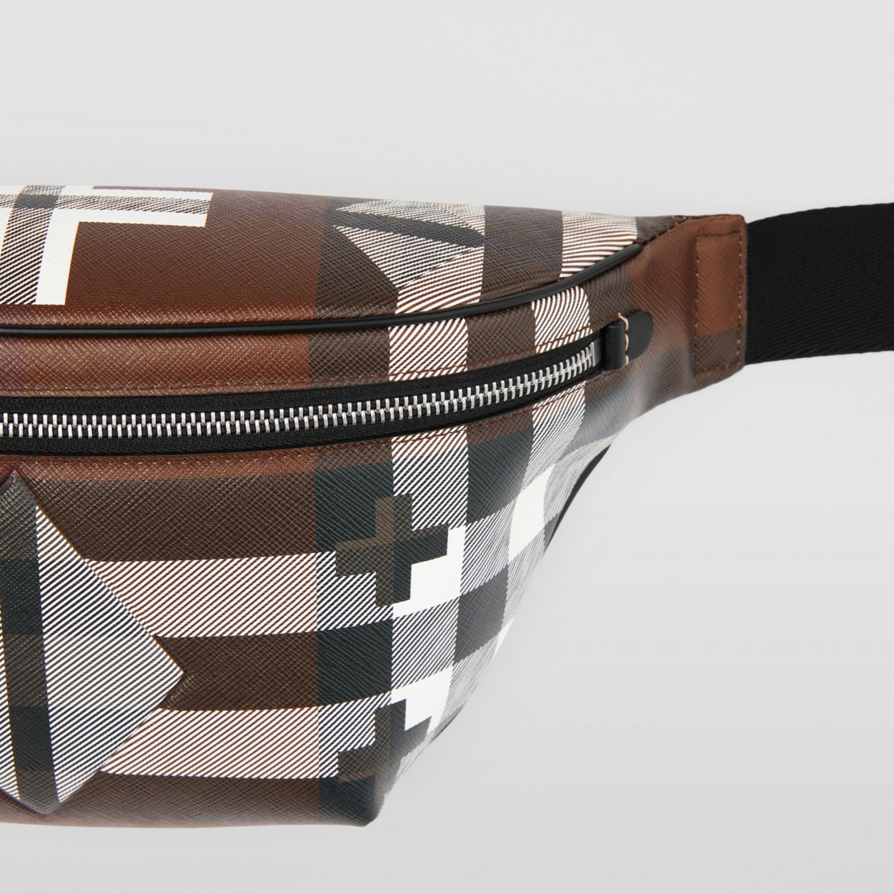 Geometric Check and Leather Bum Bag - 2
