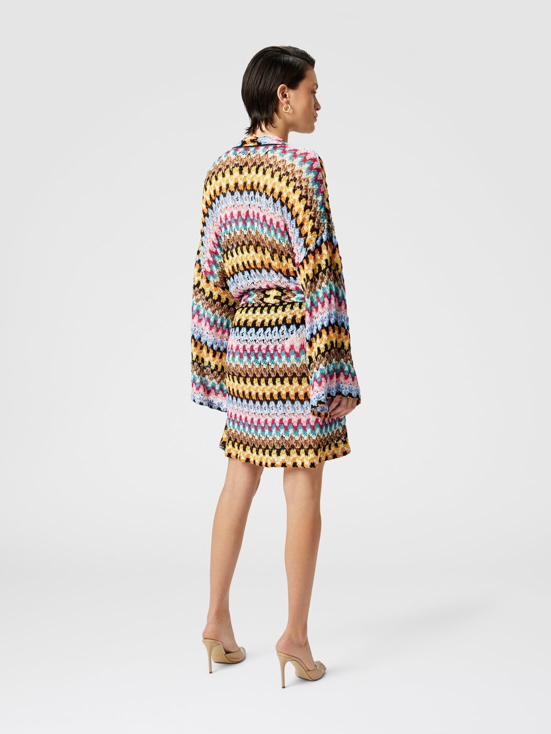 Kimono cover-up in lamé viscose lace with belt - 3