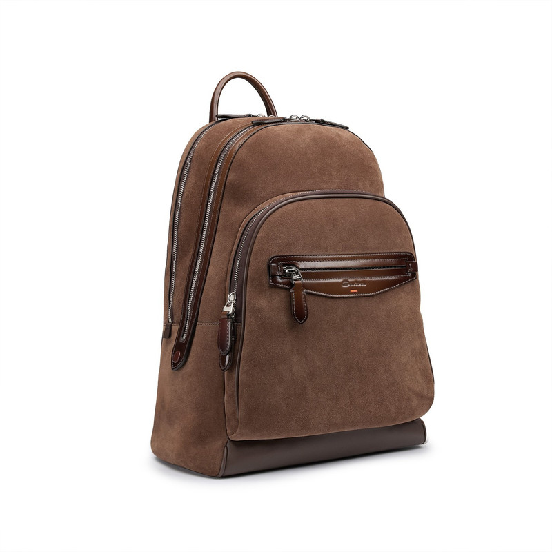 Santoni Brown suede and leather backpack outlook