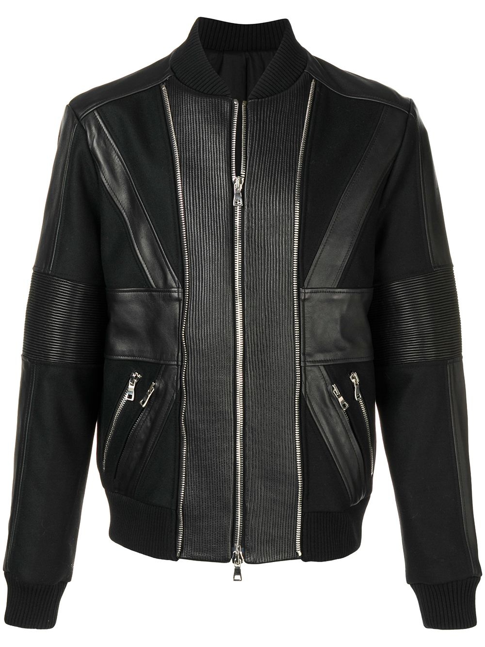 zip up leather bomber jacket - 1