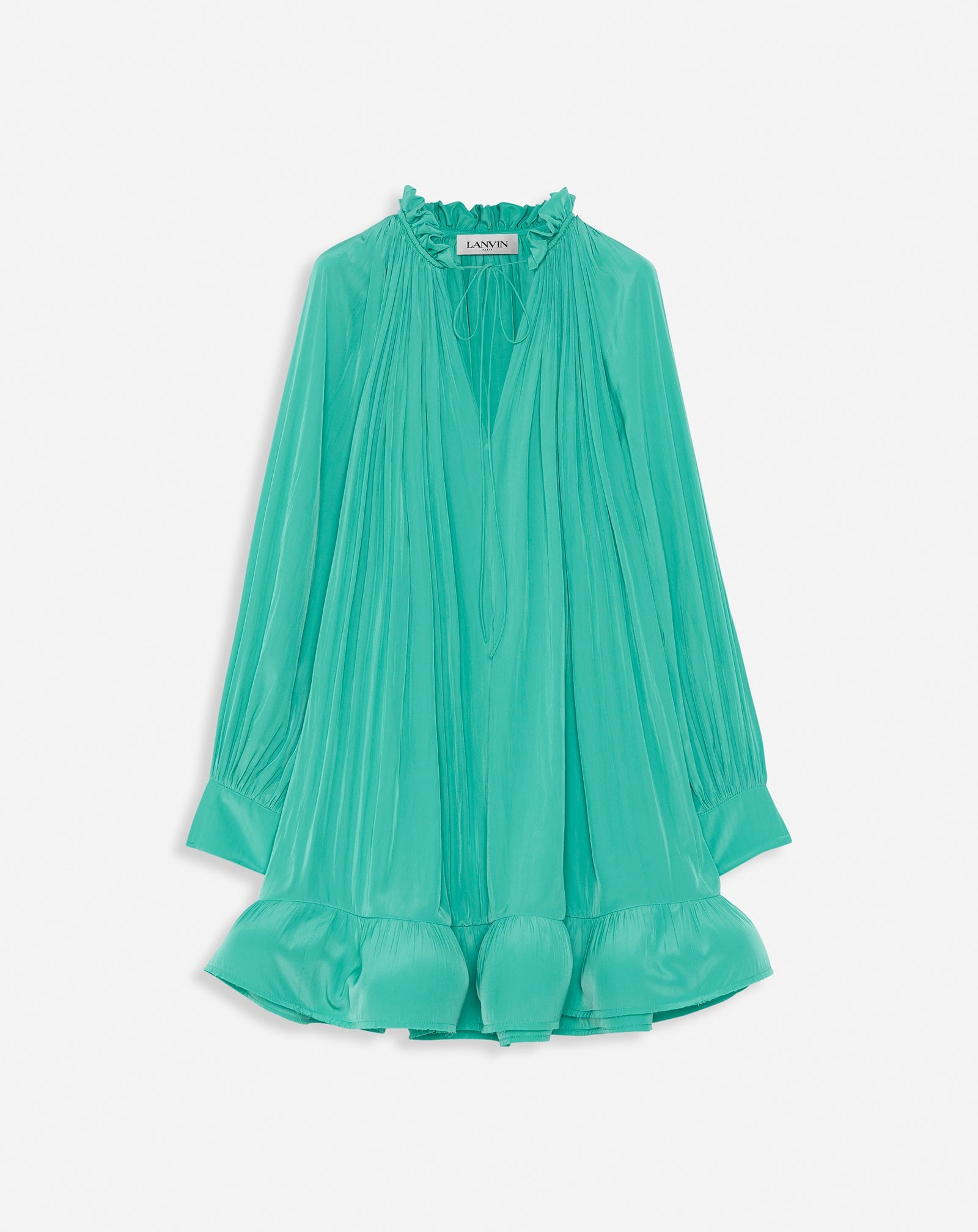 SHORT CHARMEUSE DRESS WITH LONG SLEEVES AND RUFFLES - 1
