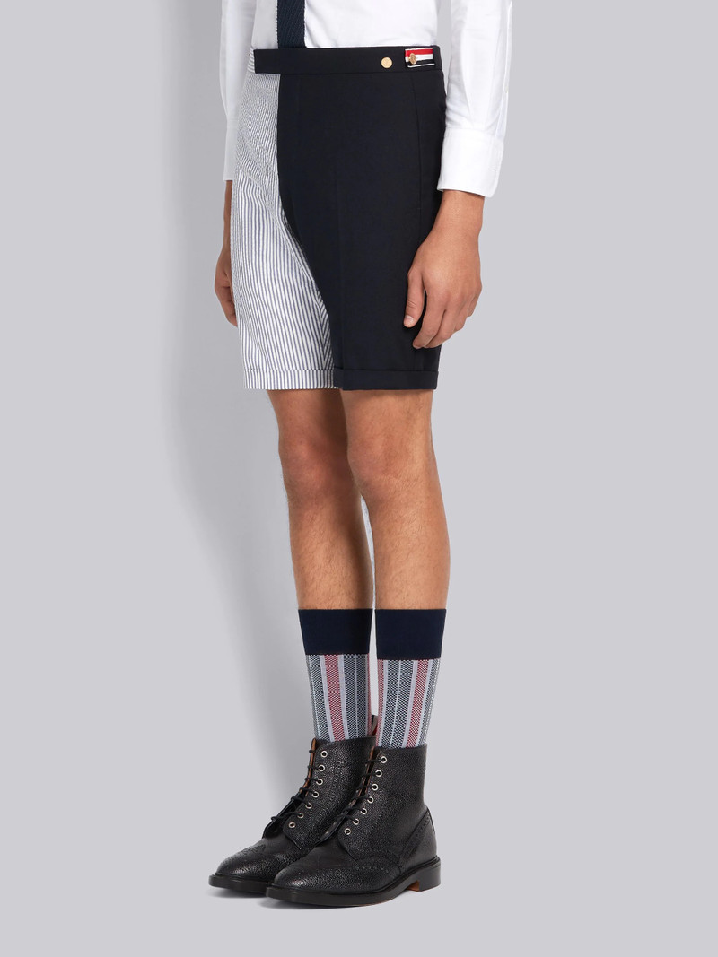 Thom Browne Navy Cotton Seersucker Stripe Funmix Side Tab Skinny Short outlook