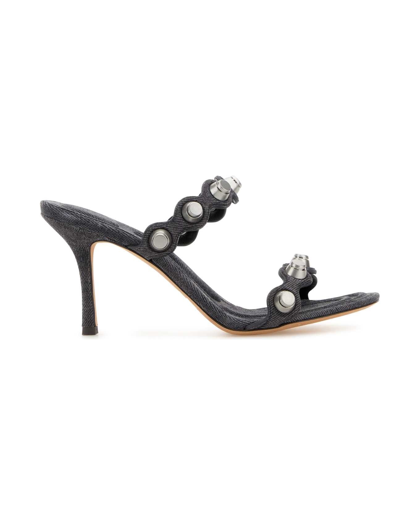 Dark Grey Leather Riot Mules - 1