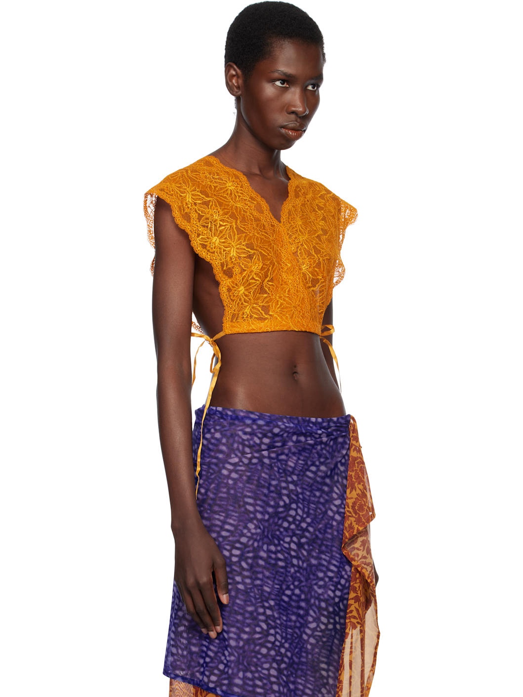 Orange Lace Crop Top - 2