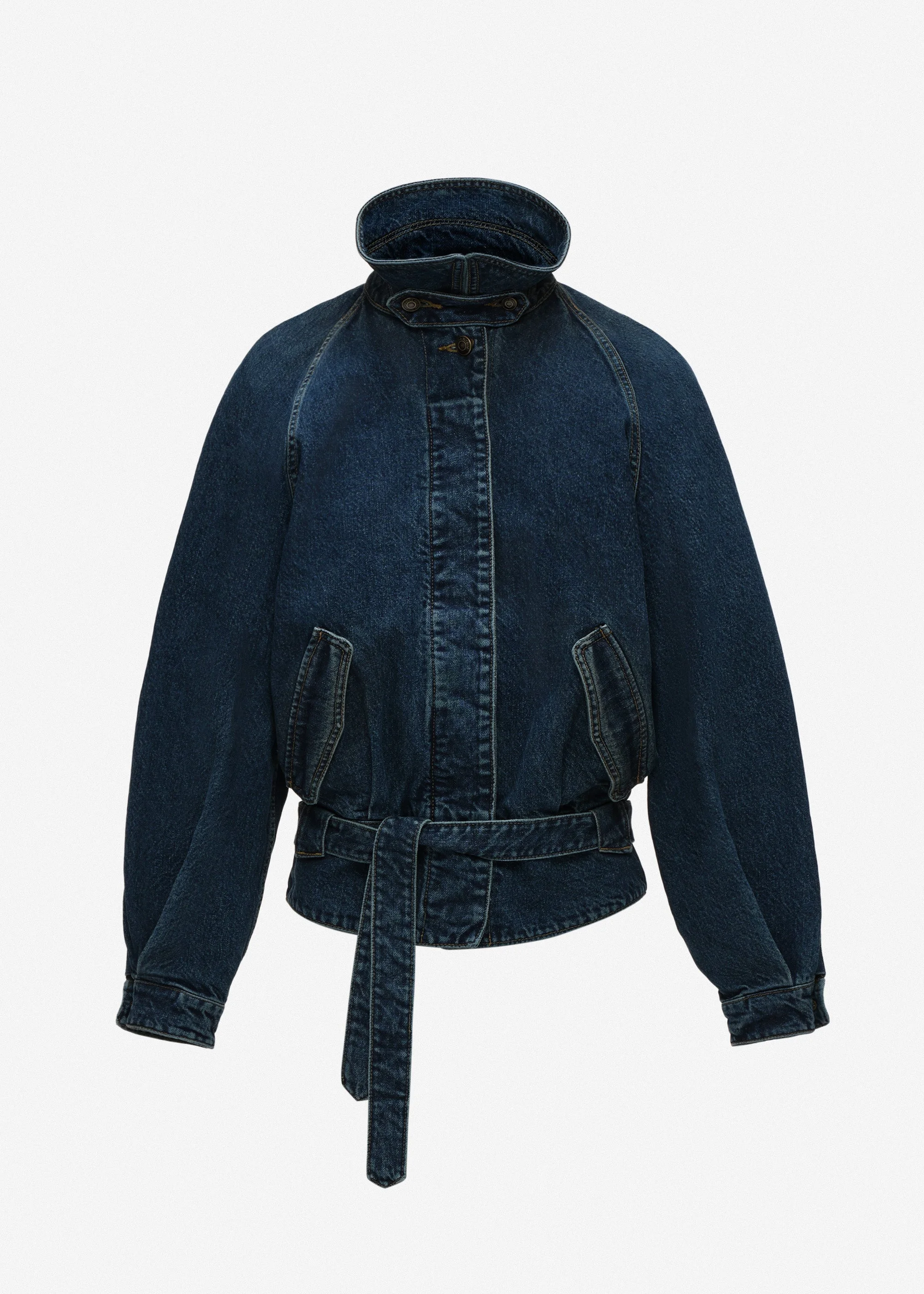 Belted denim jacket in blue - 1