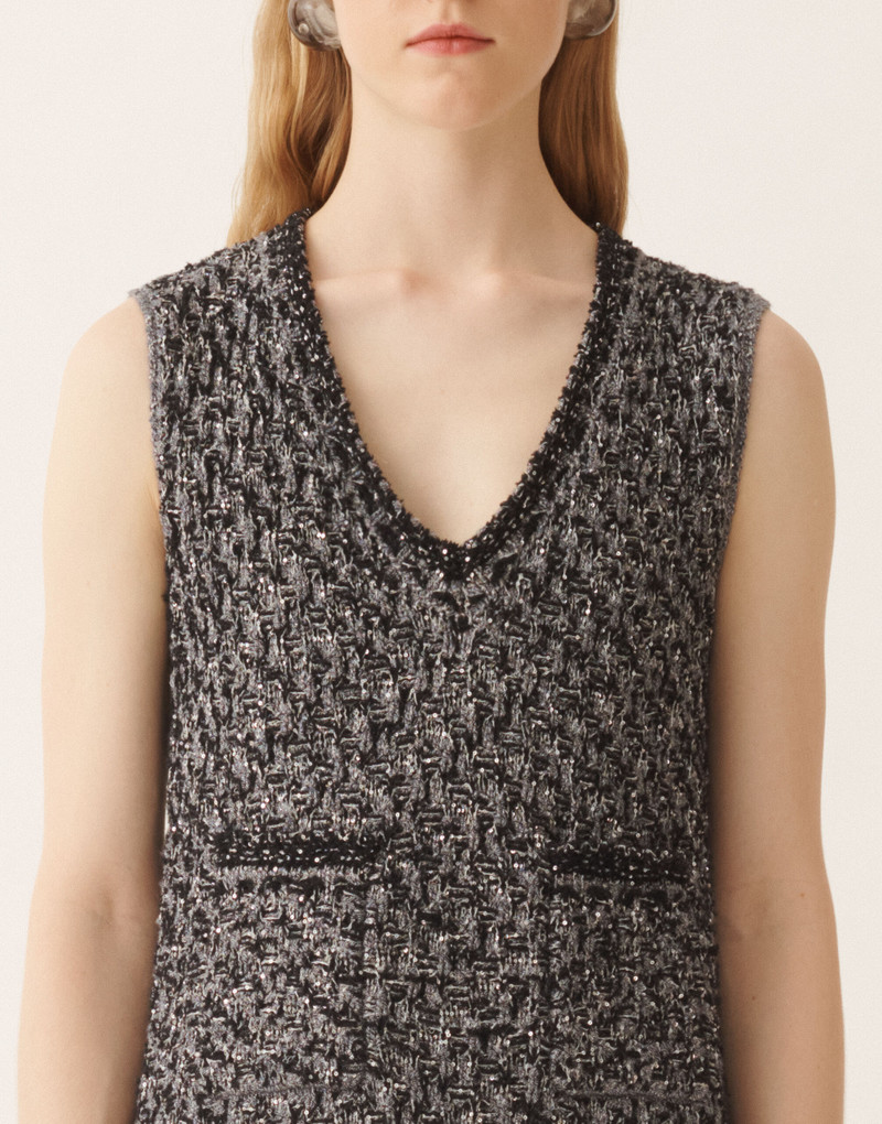 Navy tweed dress with denim effect sequins 5