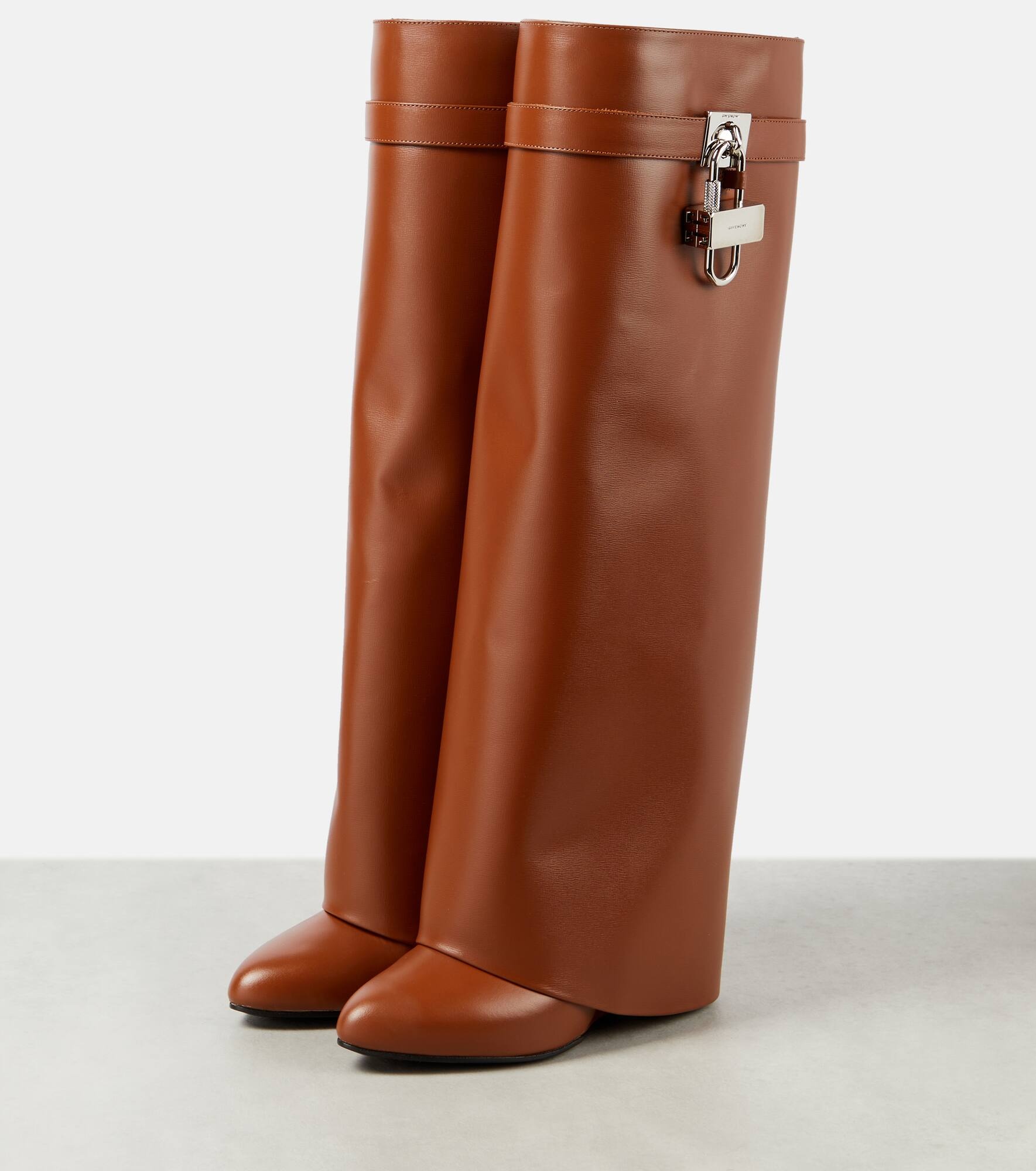 Shark Lock leather knee-high boots - 4