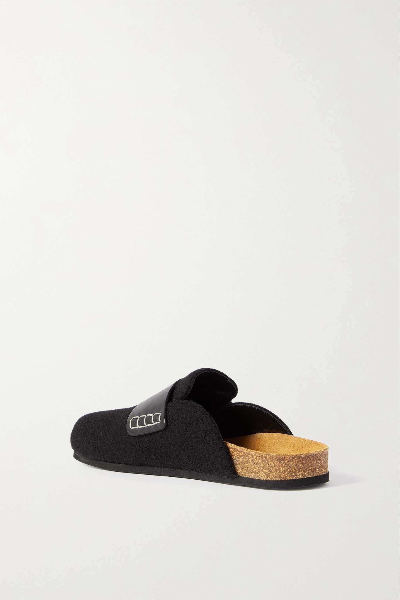 Buckled leather-trimmed felt slippers - 3