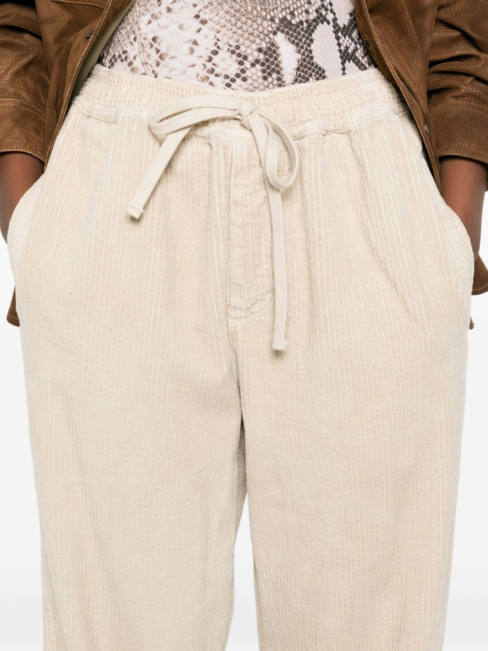 drawstring corduroy straight trousers - 5