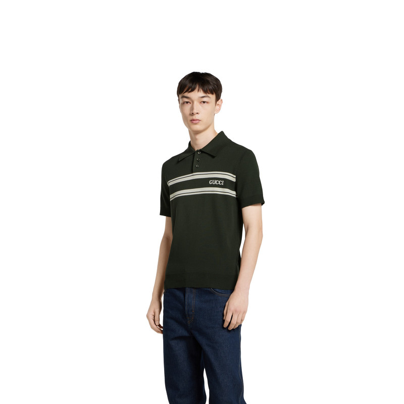 Silk cotton polo shirt with intarsia 3