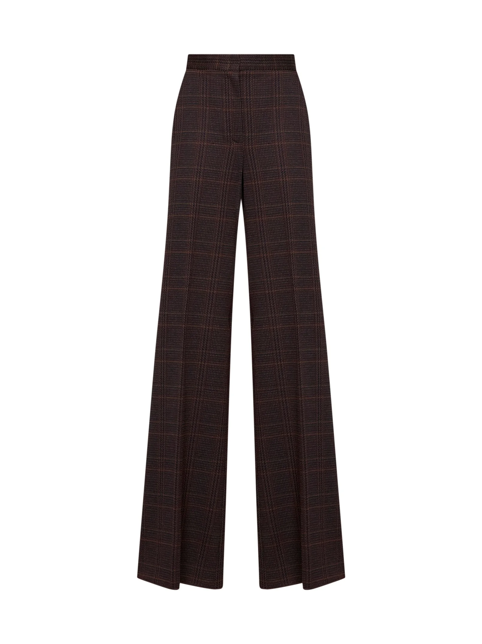 Max Mara Women Burgundy Brown Prince Of Wales Check Mxmemiro Wide-Leg Trousers - 1