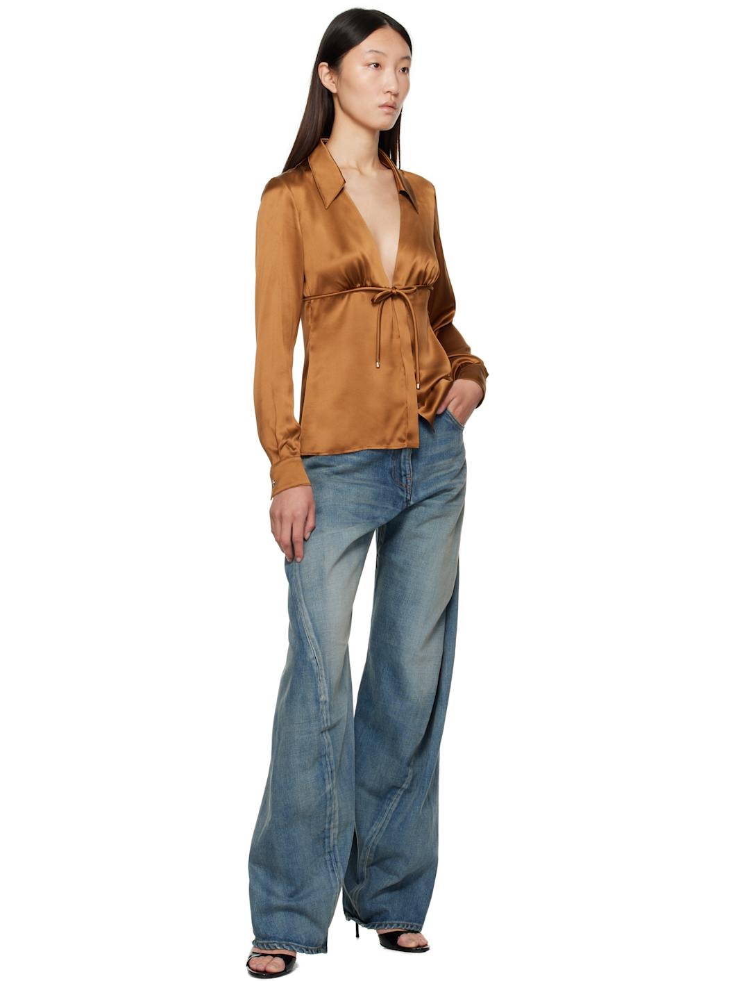Brown Informal Silk Shirt - 4
