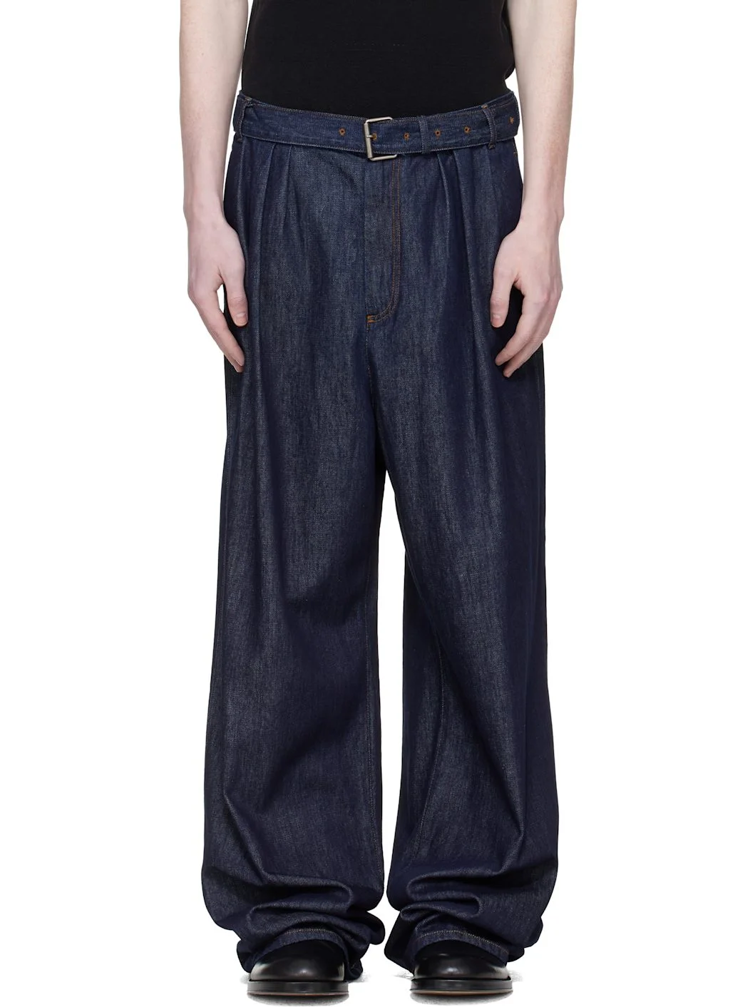 Navy Pleated Jeans - 1