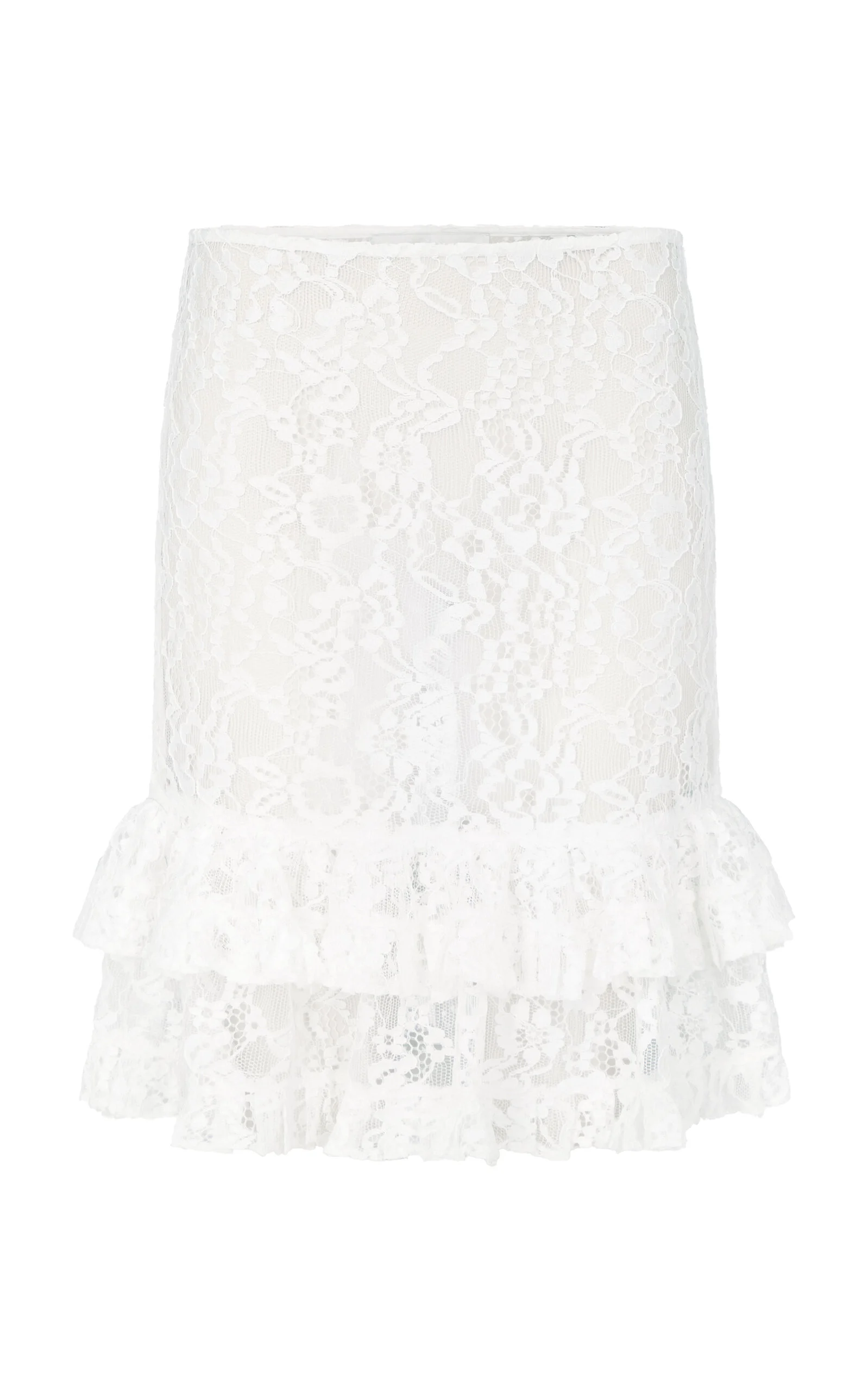 Ernestine Ruffle-Trimmed Guipure Lace Knee-Length Skirt white - 1