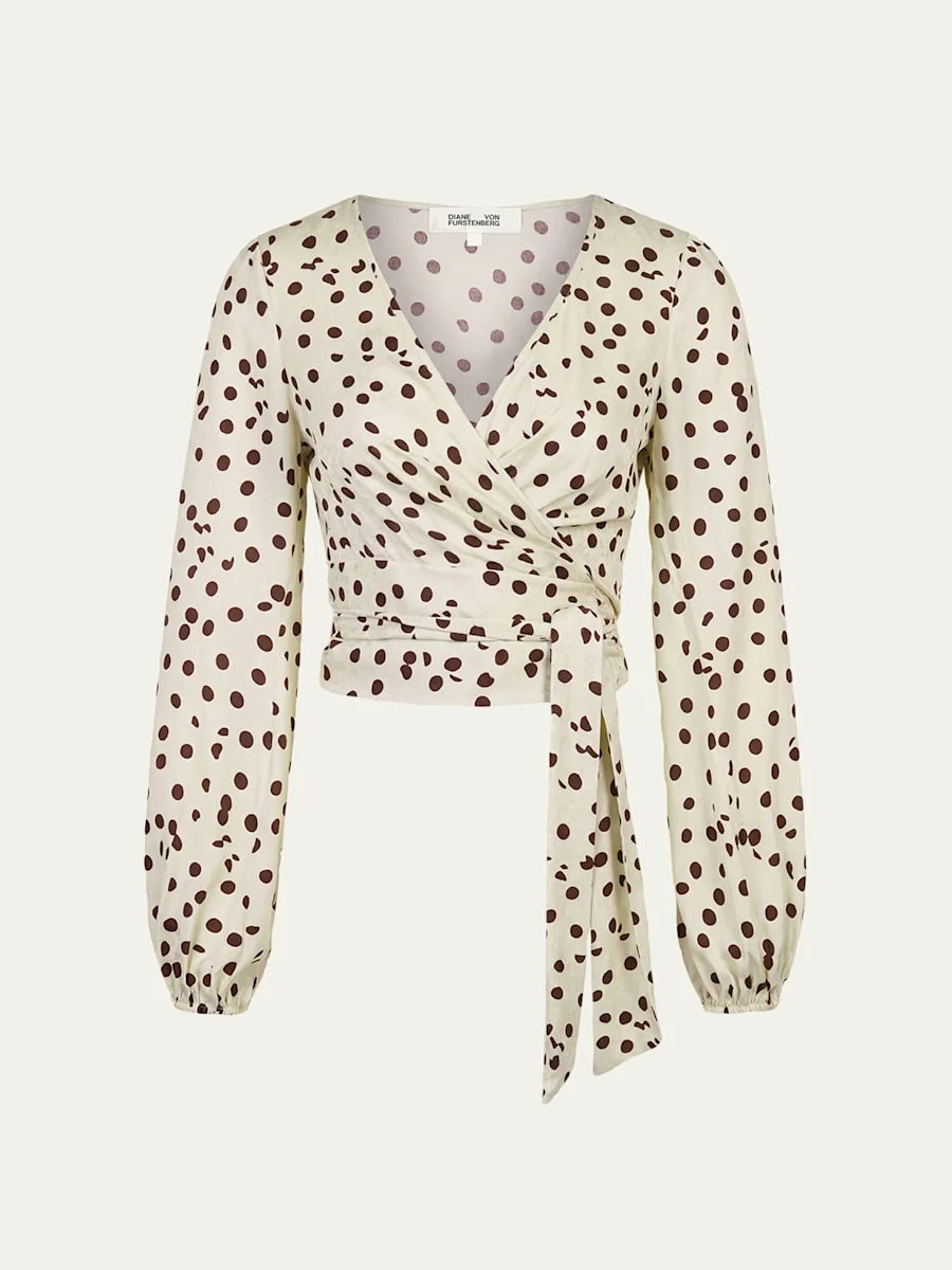 Phoebe Polka-Dot Animal-Pattern Wrap Top - 1