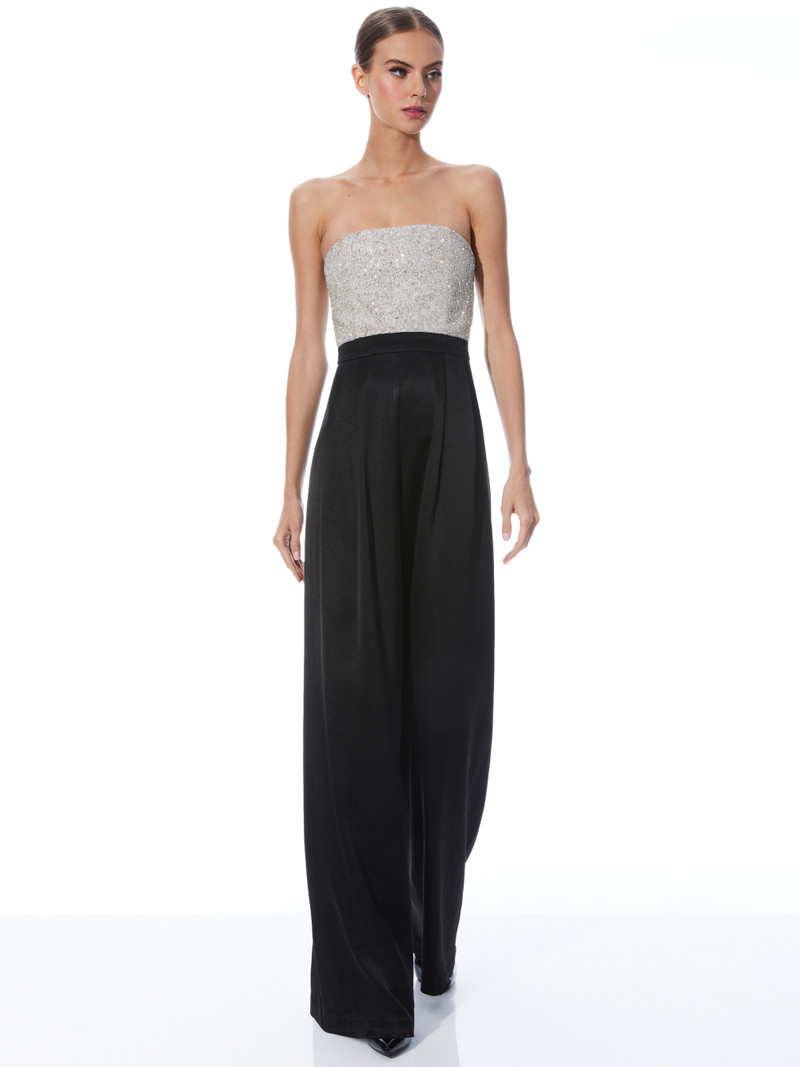 Alice + Olivia BERNA EMBELLISHED BUSTIER WIDE LEG JUMPSUIT outlook