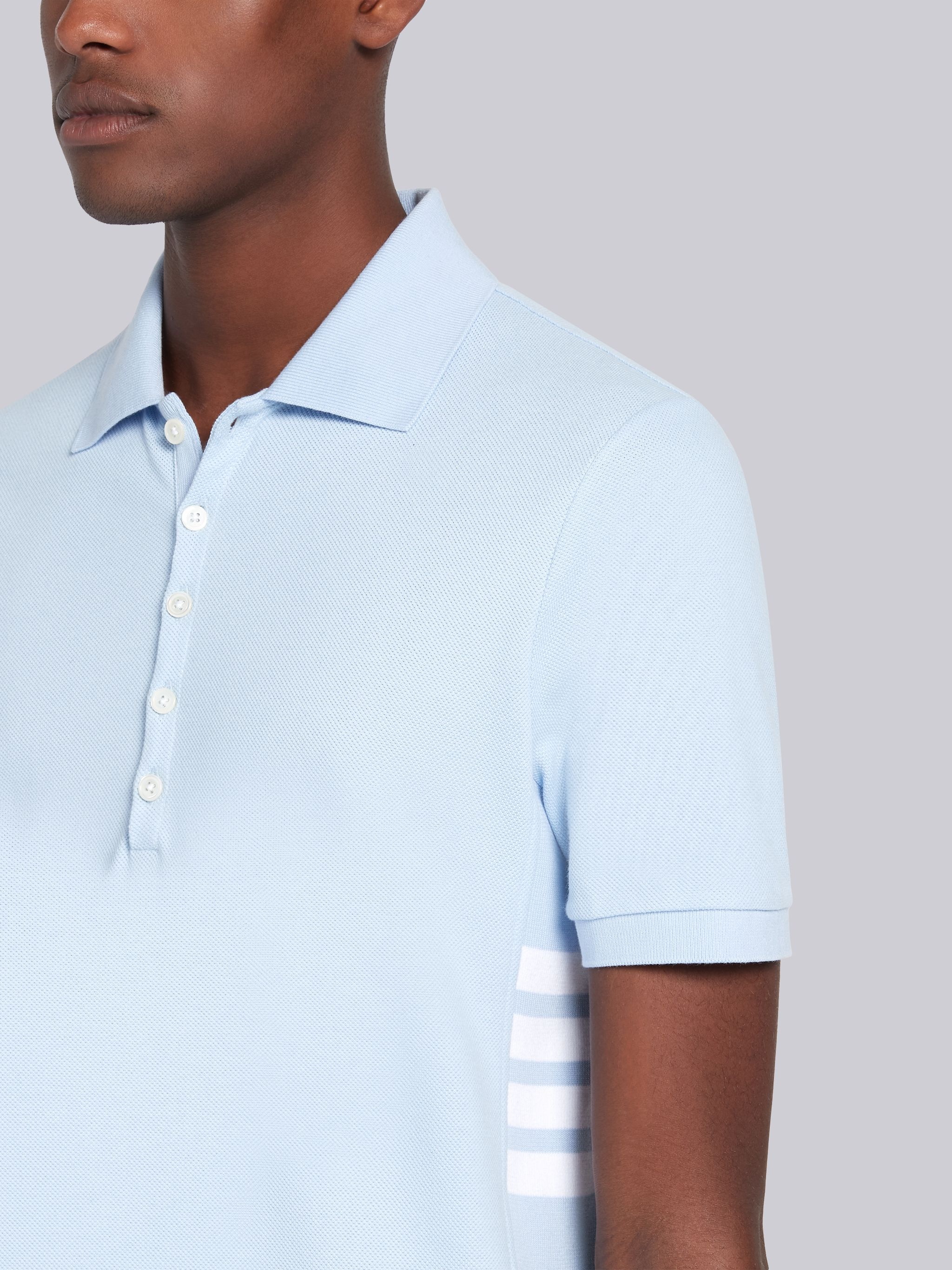 Light Blue Classic Cotton Pique Side Insert 4-Bar Polo - 5