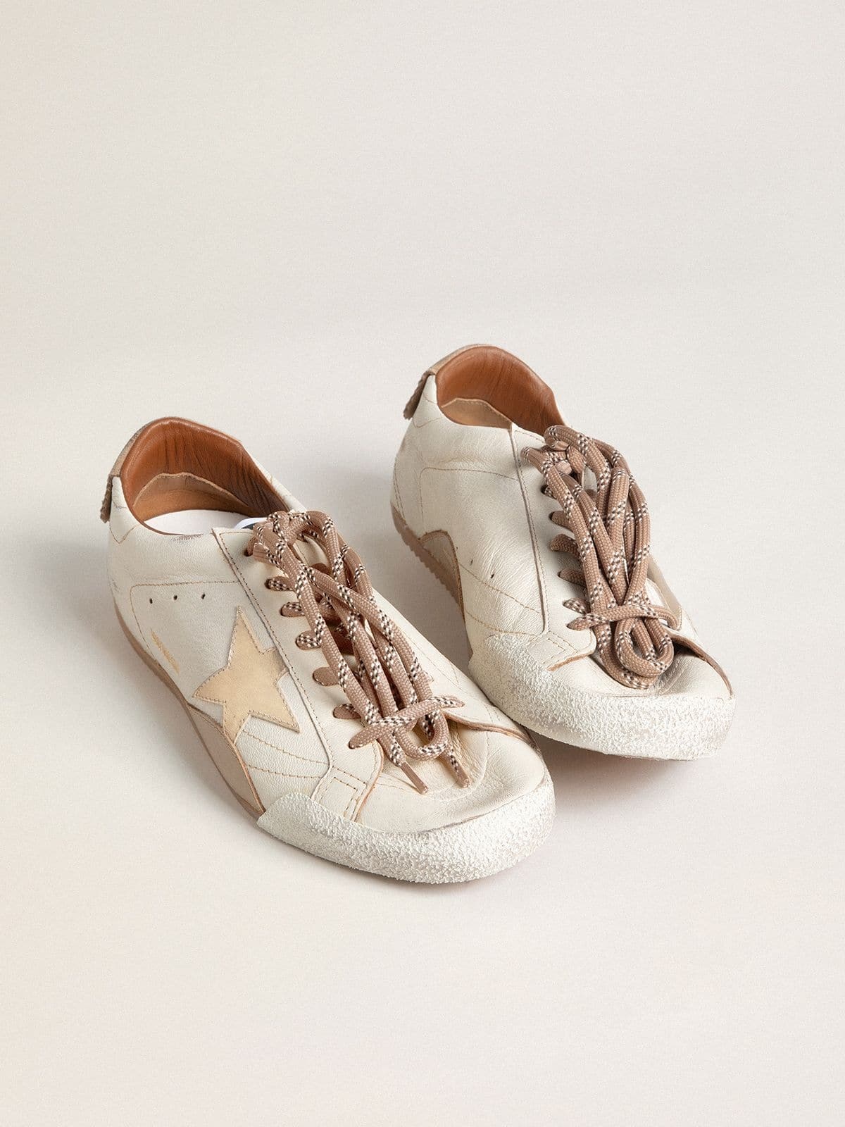 Men's True-Star in white nappa leather with gold foiled leather star and beige suede heel tab - 7