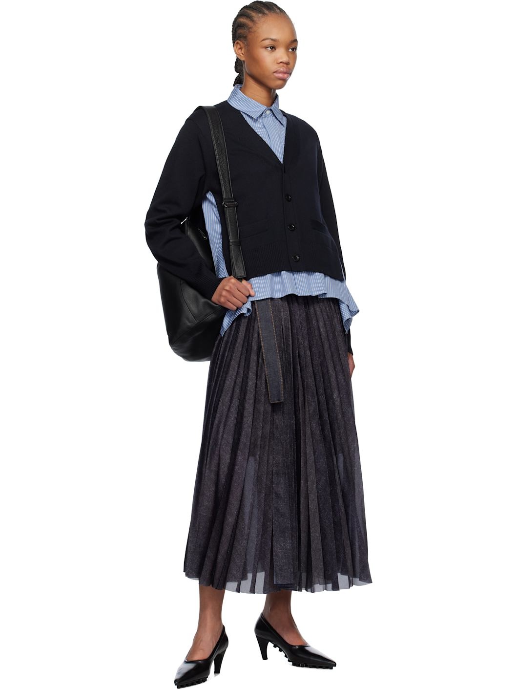 Navy Denim Mix Maxi Skirt - 4