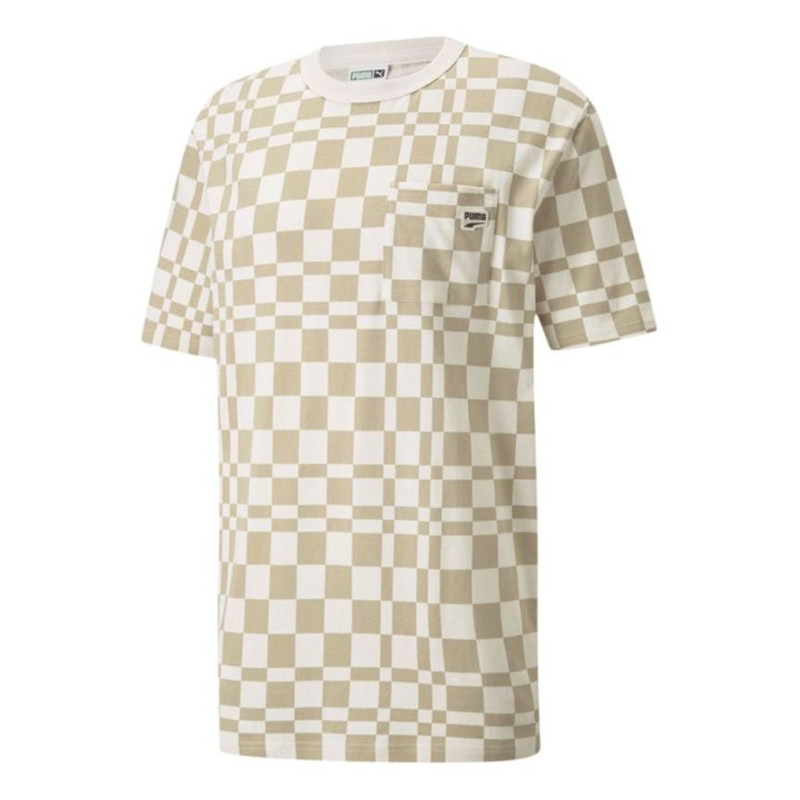 PUMA Contrasting Colors Sports Plaid Round Neck Short Sleeve Khaki 533033-42 - 1