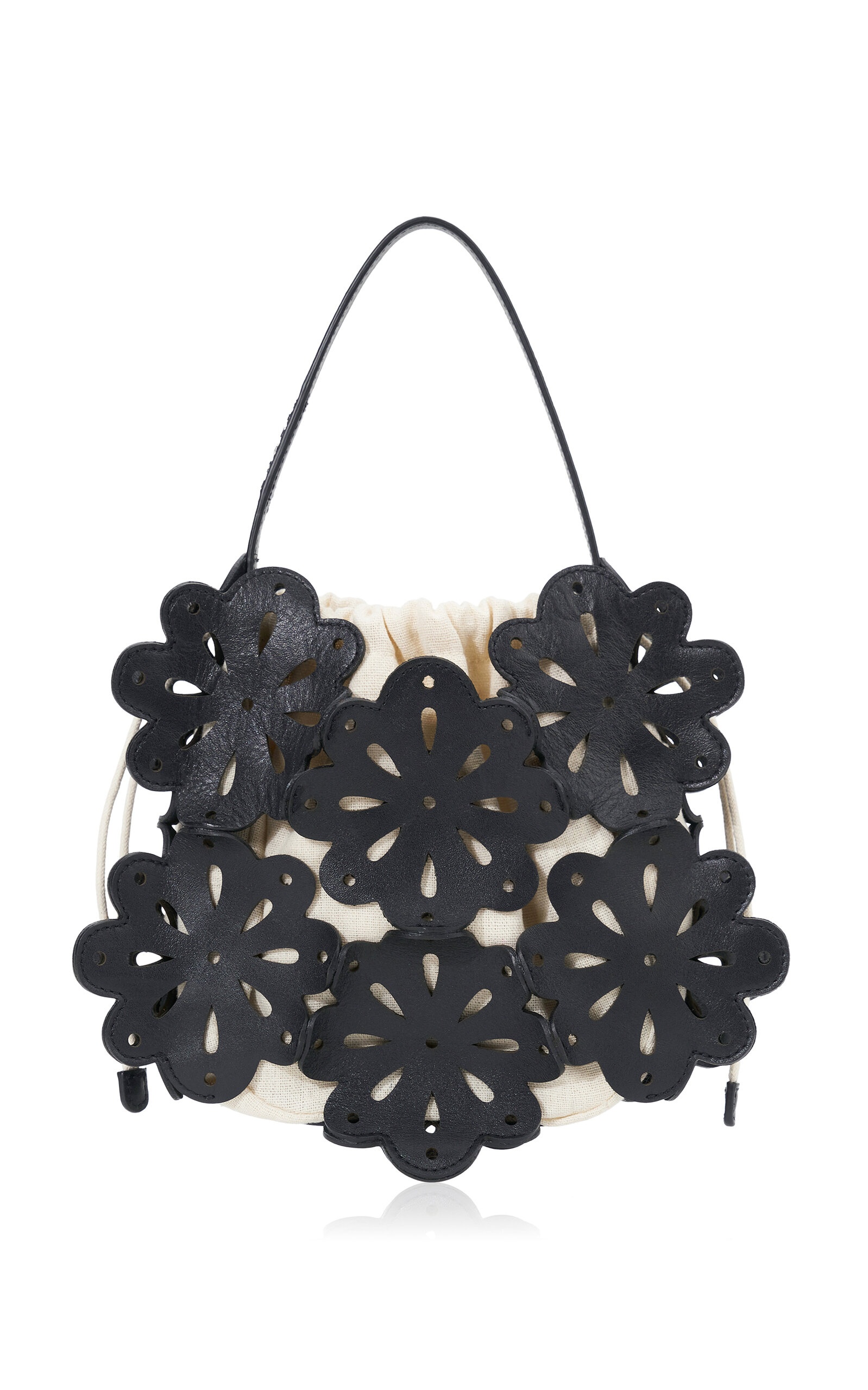 Flora Laser-Cut Leather Basket Bag black - 1