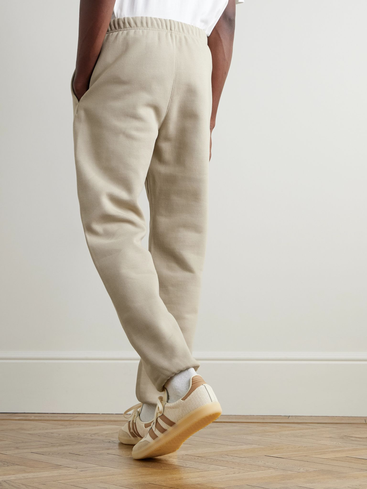 Tapered Logo-Appliquéd Cotton-Blend Jersey Sweatpants Beige - 4