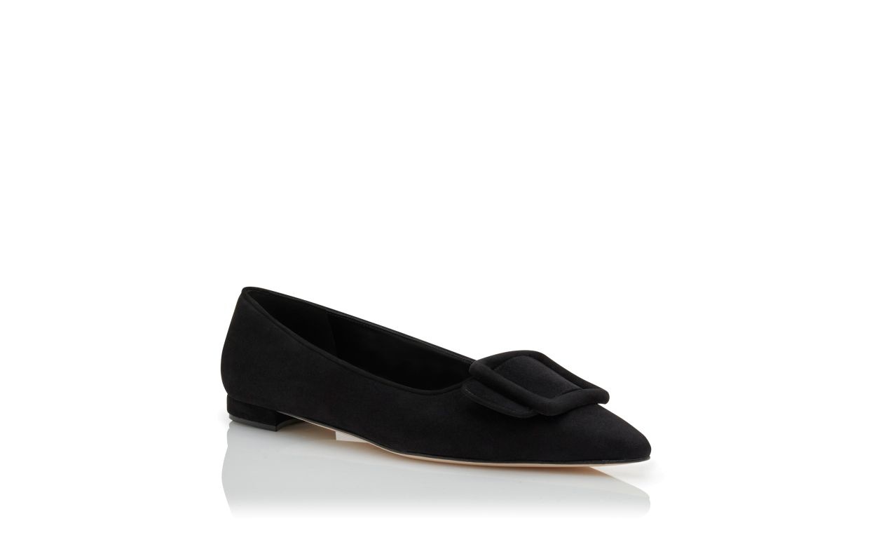 Black Suede Buckle Detail Flat Pumps - 3