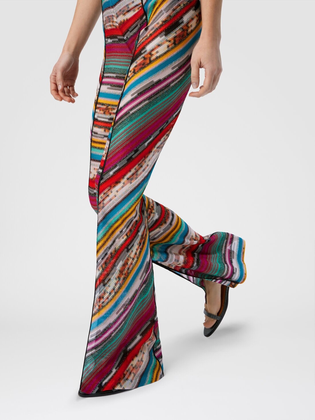 Lamé slub viscose trousers with slits at the bottom - 5