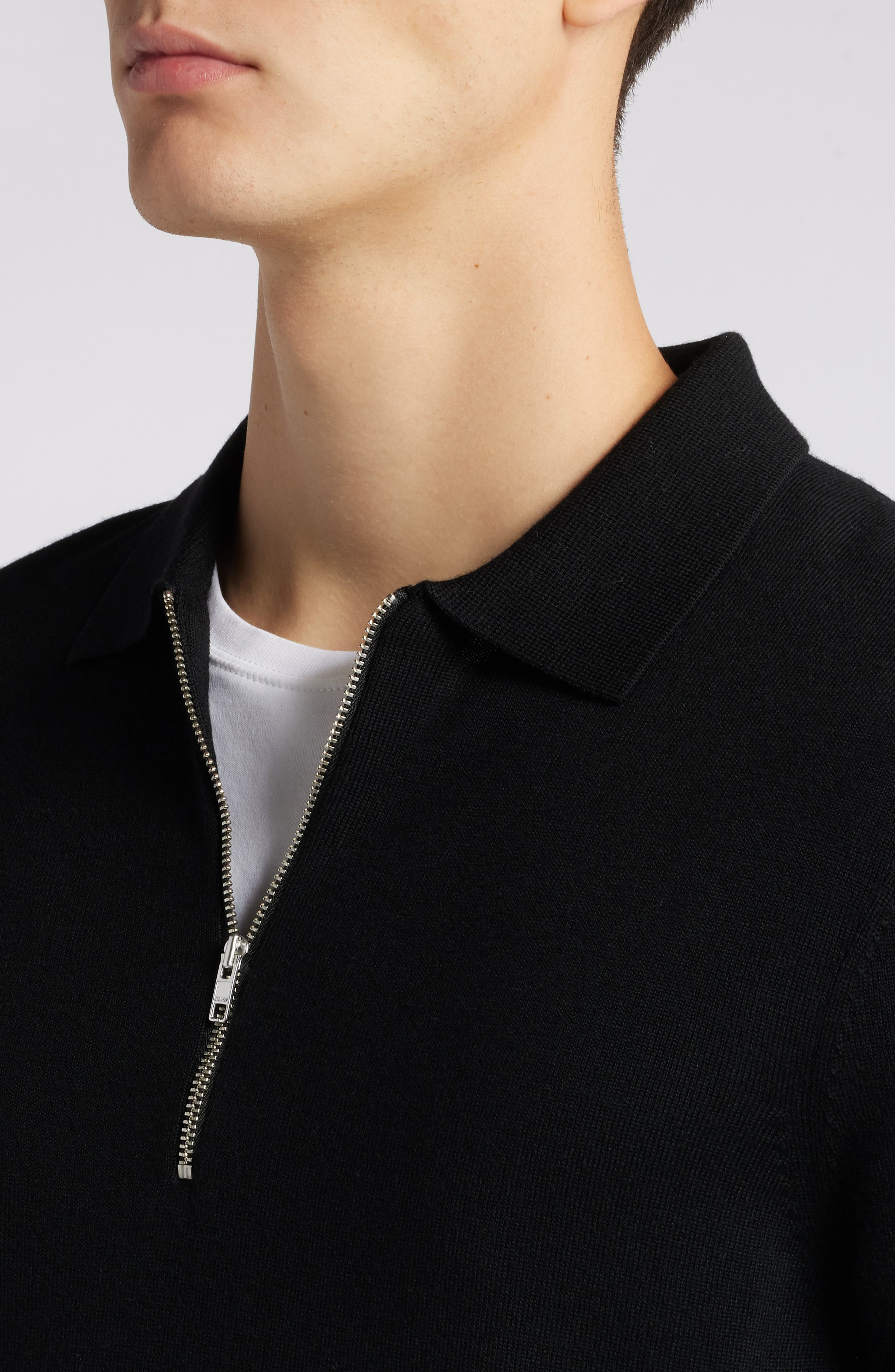 NN07 Quarter Zip Wool Polo Sweater in Black at Nordstrom - 4