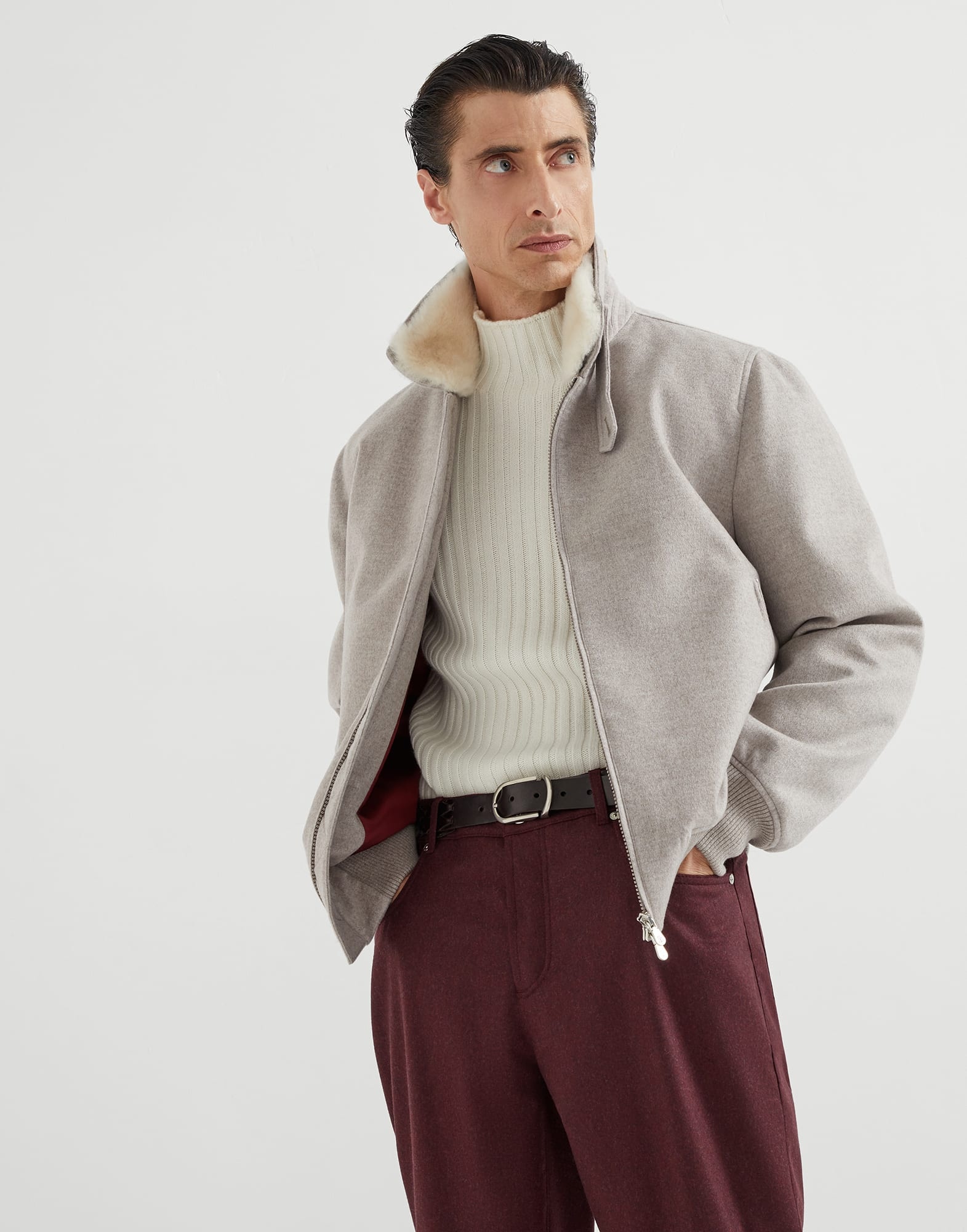 Bonded cashmere beaver cloth bomber jacket with detachable shearling insert and Thermore® padding - 4