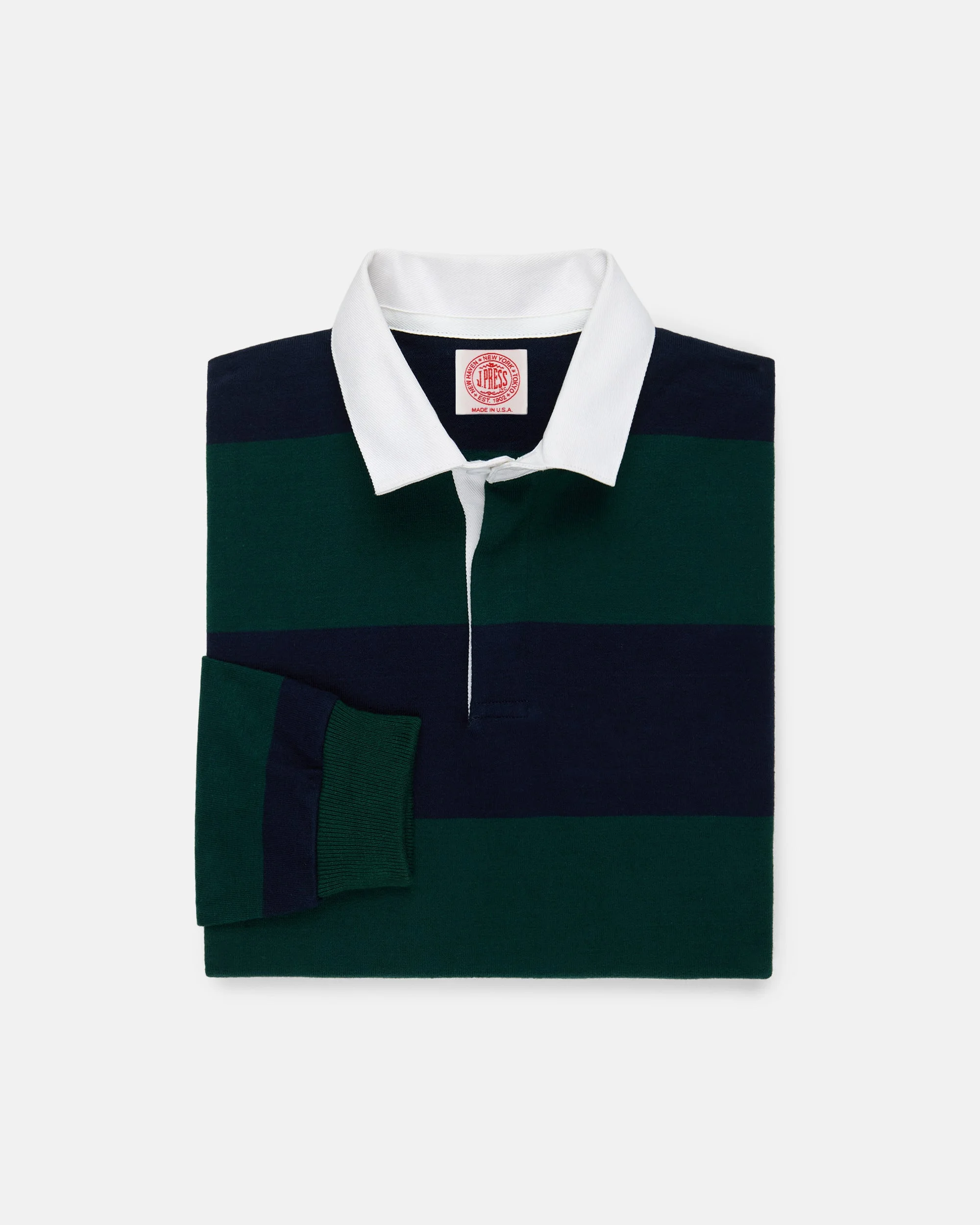 MADE-IN-USA NAVY & GREEN GUARD STRIPE COTTON RUGBY - 1