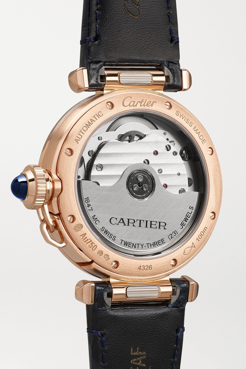 Pasha de Cartier Automatic 35mm 18-karat rose gold and alligator watch 4
