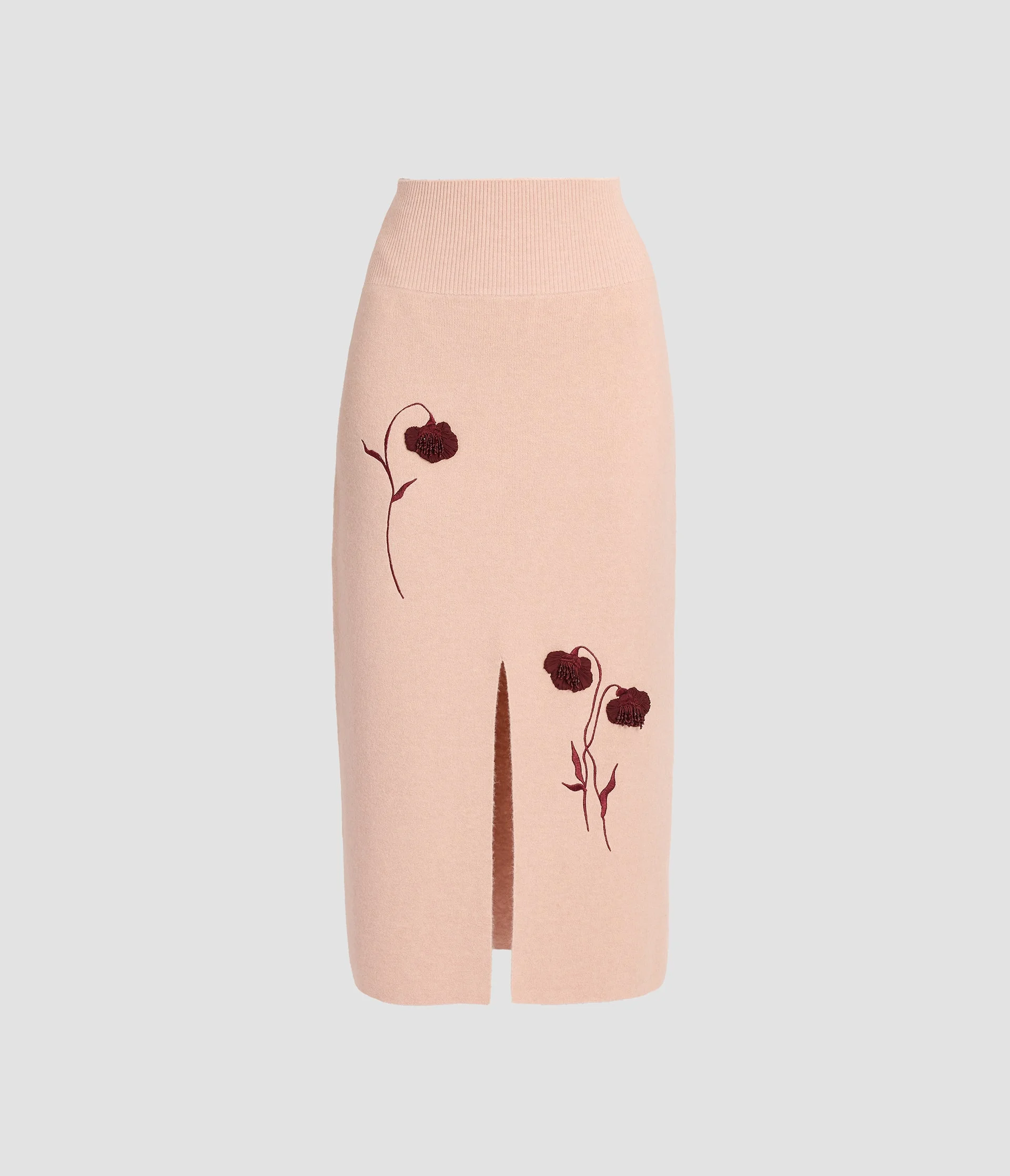 EMBROIDERED MIDI PENCIL KNIT SKIRT - 1