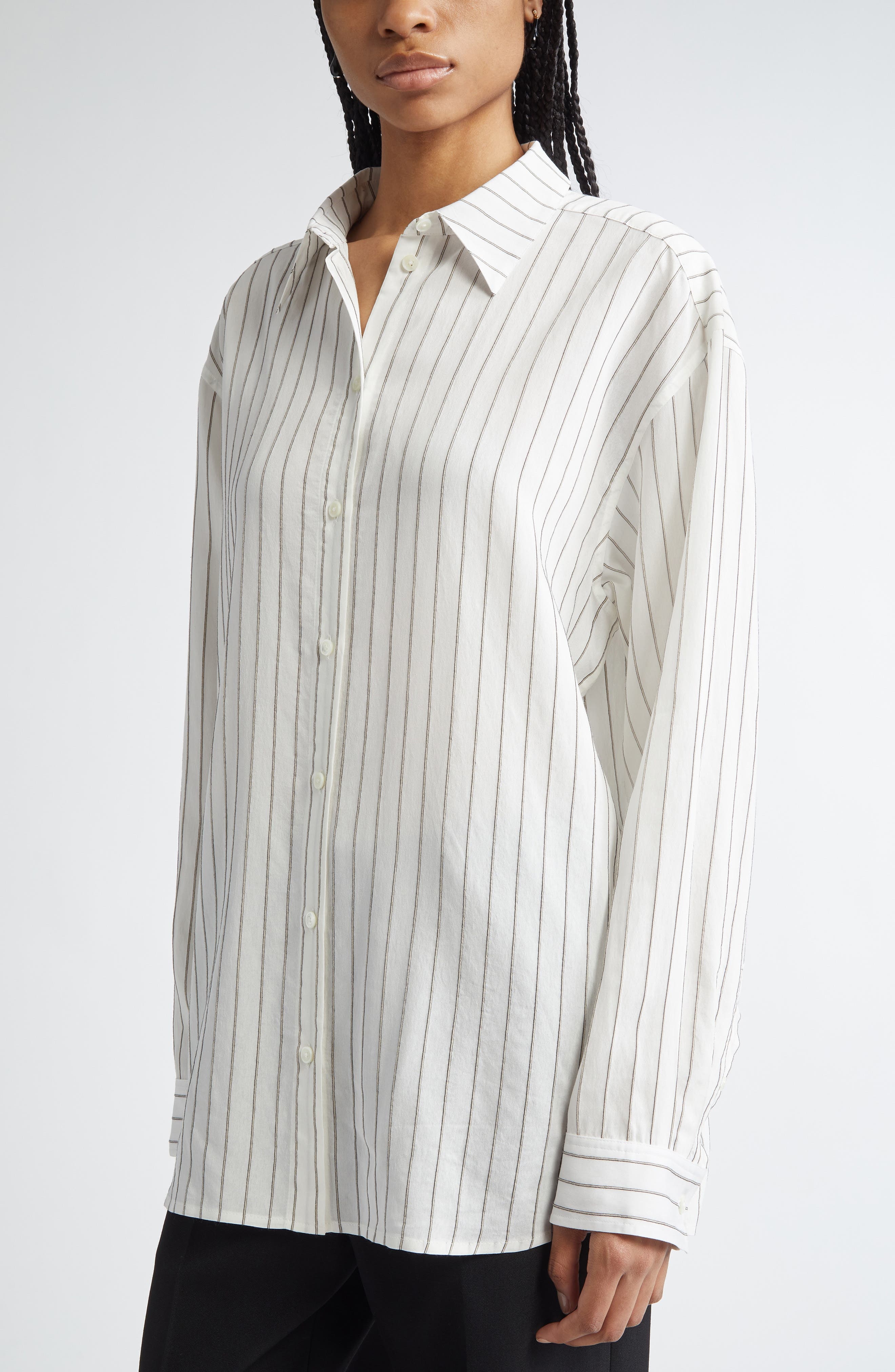 TOTEME Classic Stripe Button-Up Shirt in White/Oyster Stripe at Nordstrom - 5