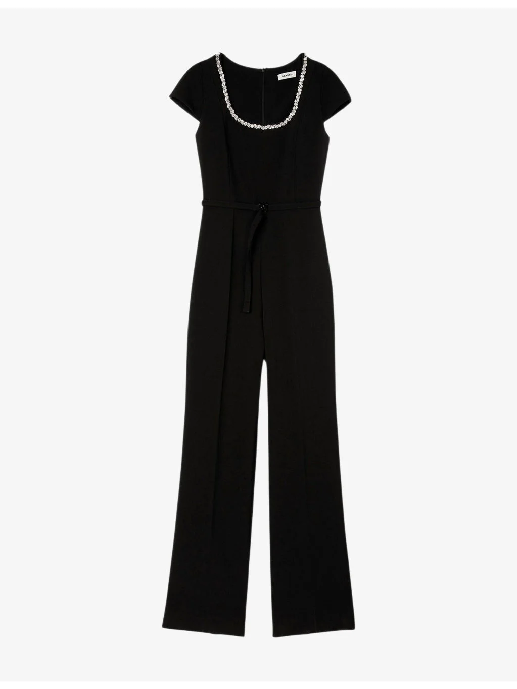 Embellished Curved-Neck Woven Jumpsuit - 1