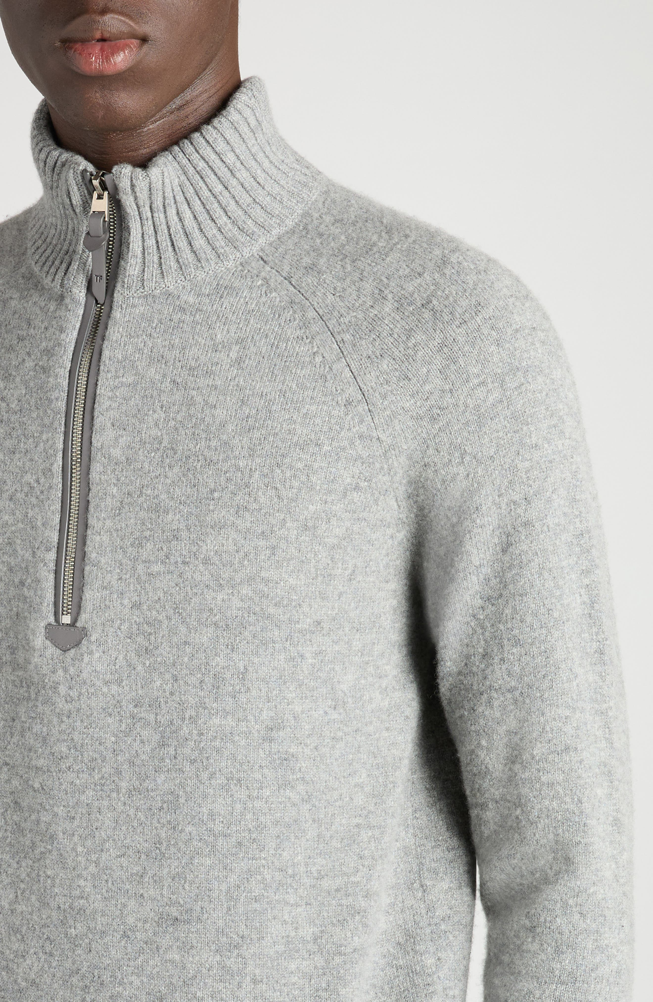 TOM FORD Lambswool & Cashmere Half Zip Sweater in Grey Melange at Nordstrom - 4