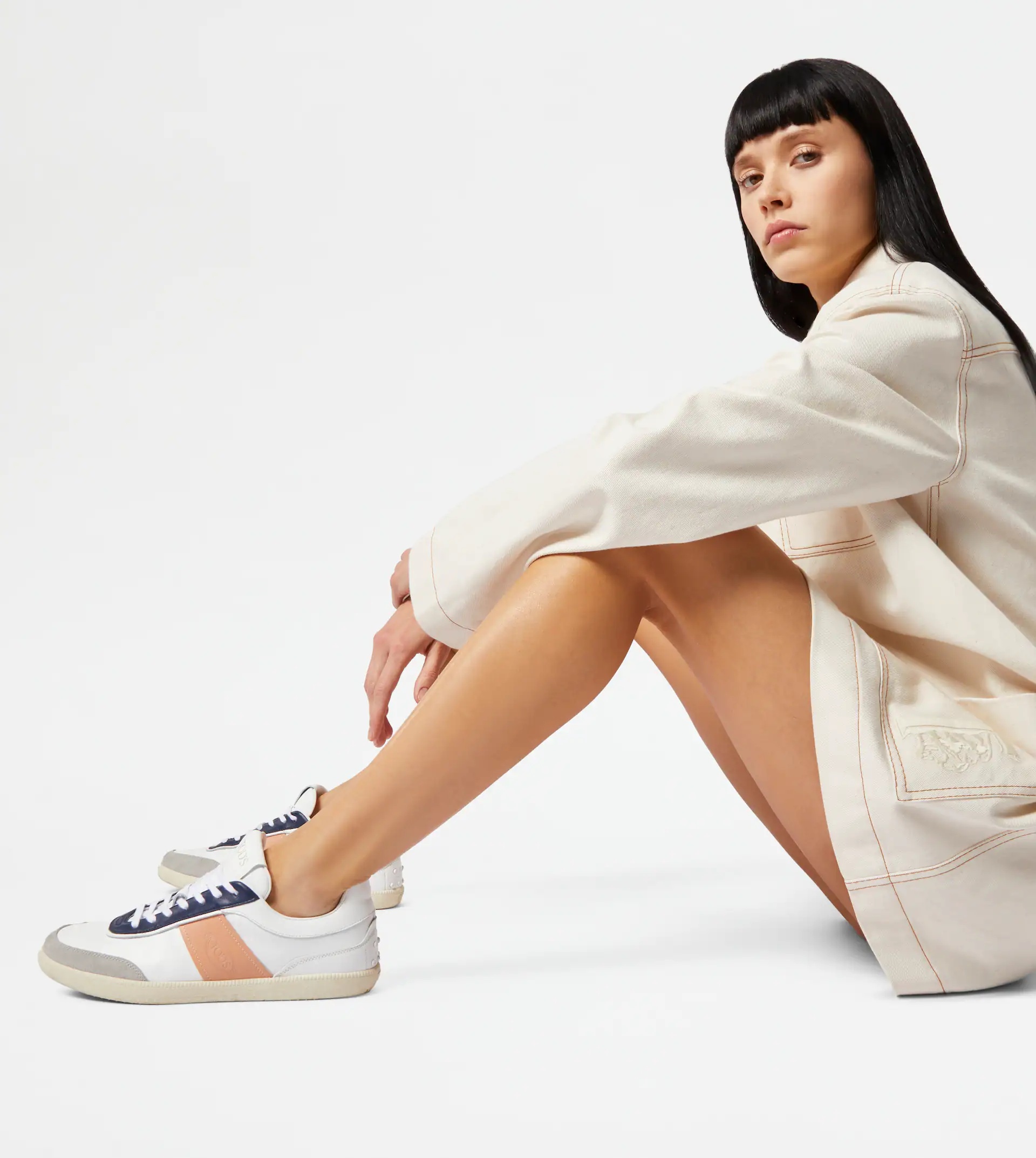 TOD'S TABS SNEAKERS IN LEATHER - WHITE, BEIGE, BLUE - 2