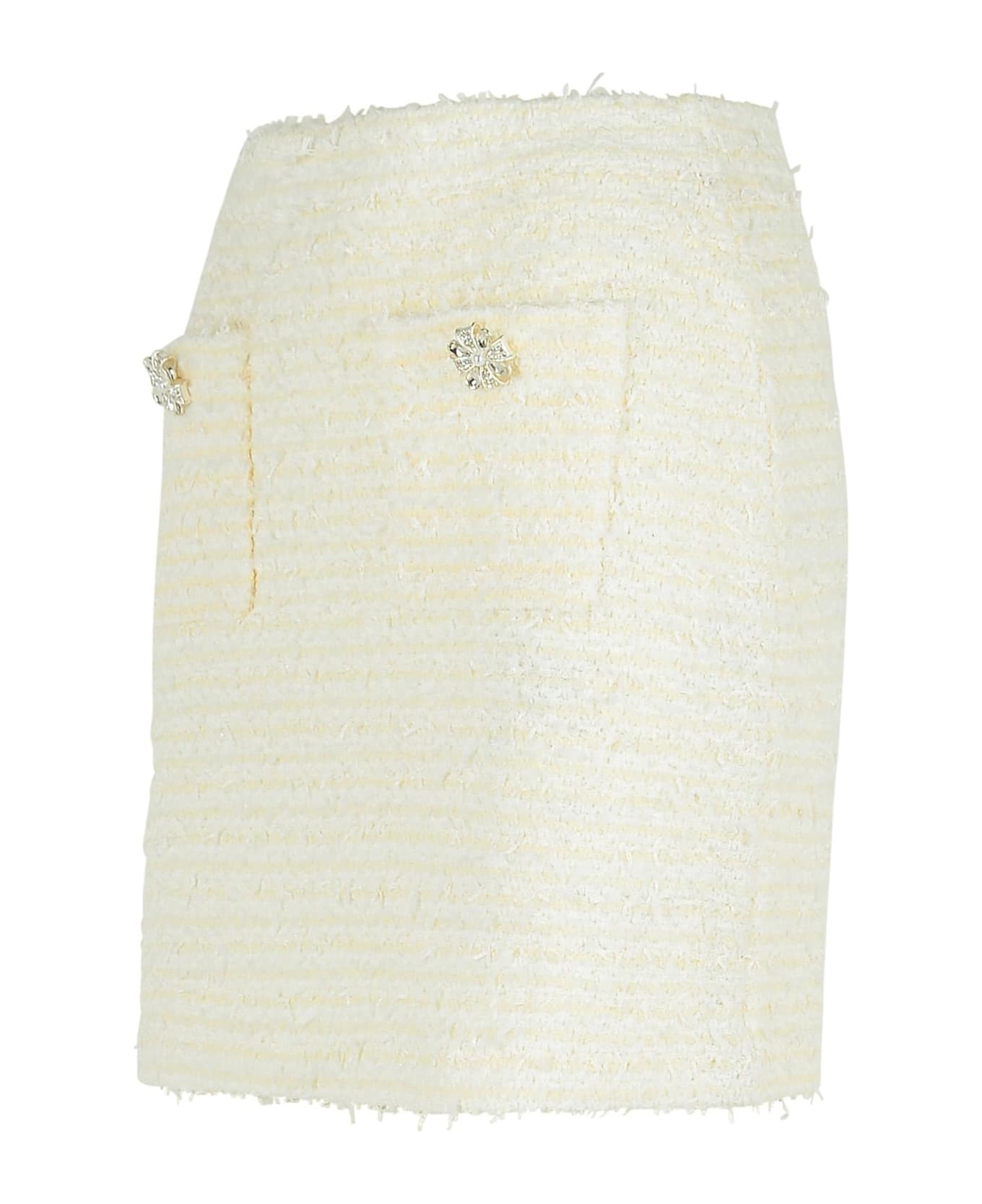 'boucle' Cream Cotton Blend Miniskirt - 2