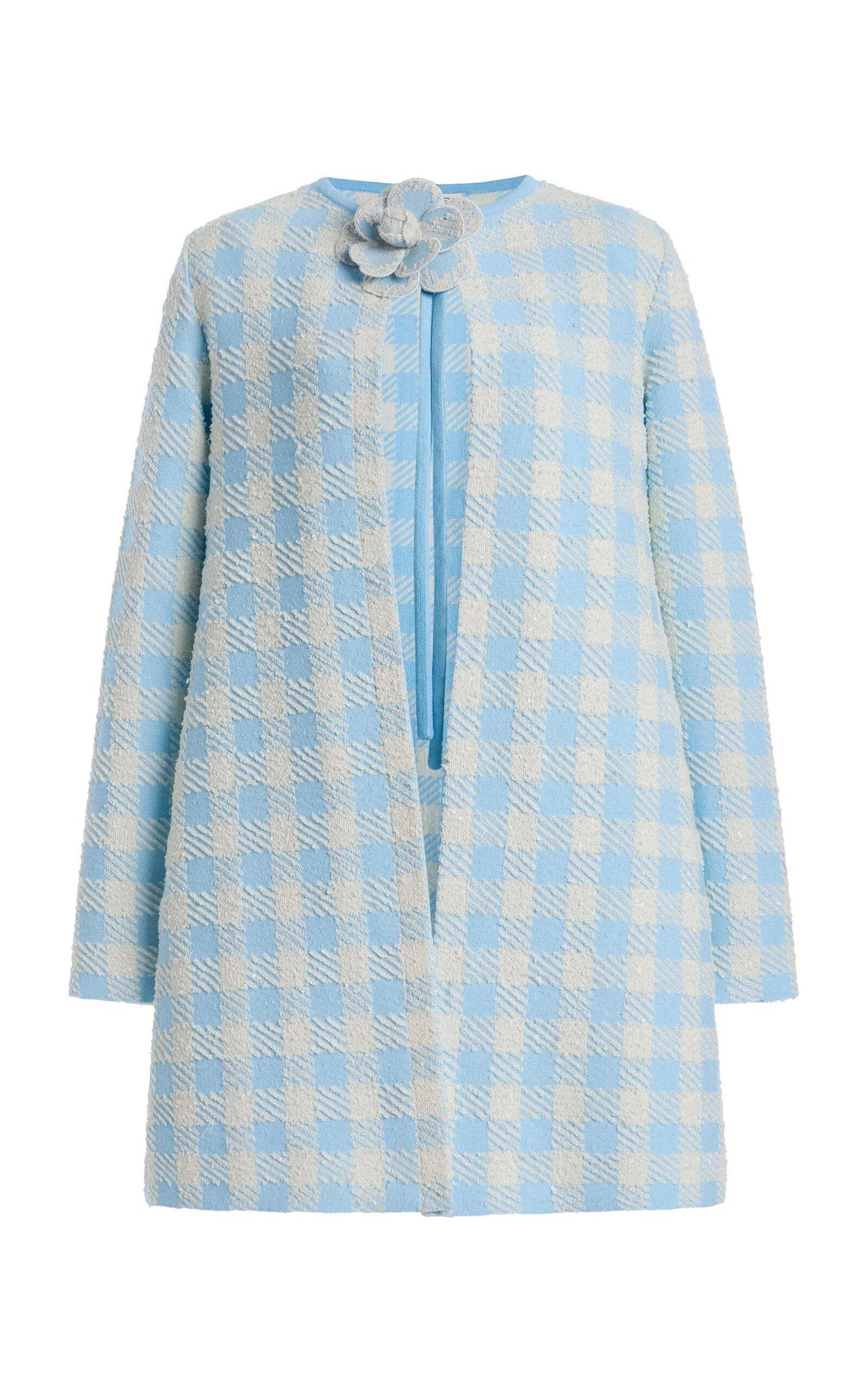 Flower-Detailed Gingham Coat plaid - 1
