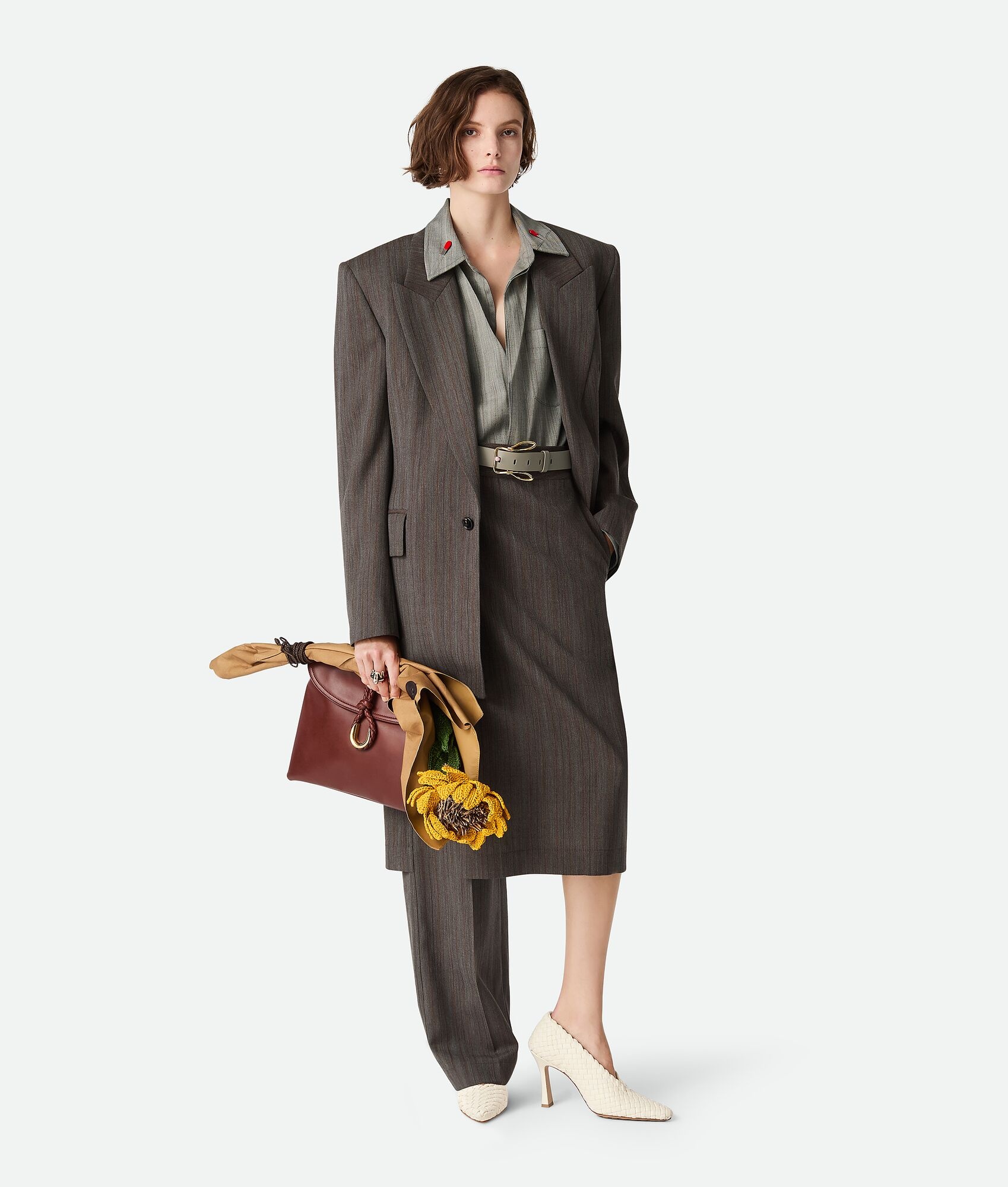 Wool Subtle Stripe Skirt Trousers - 4