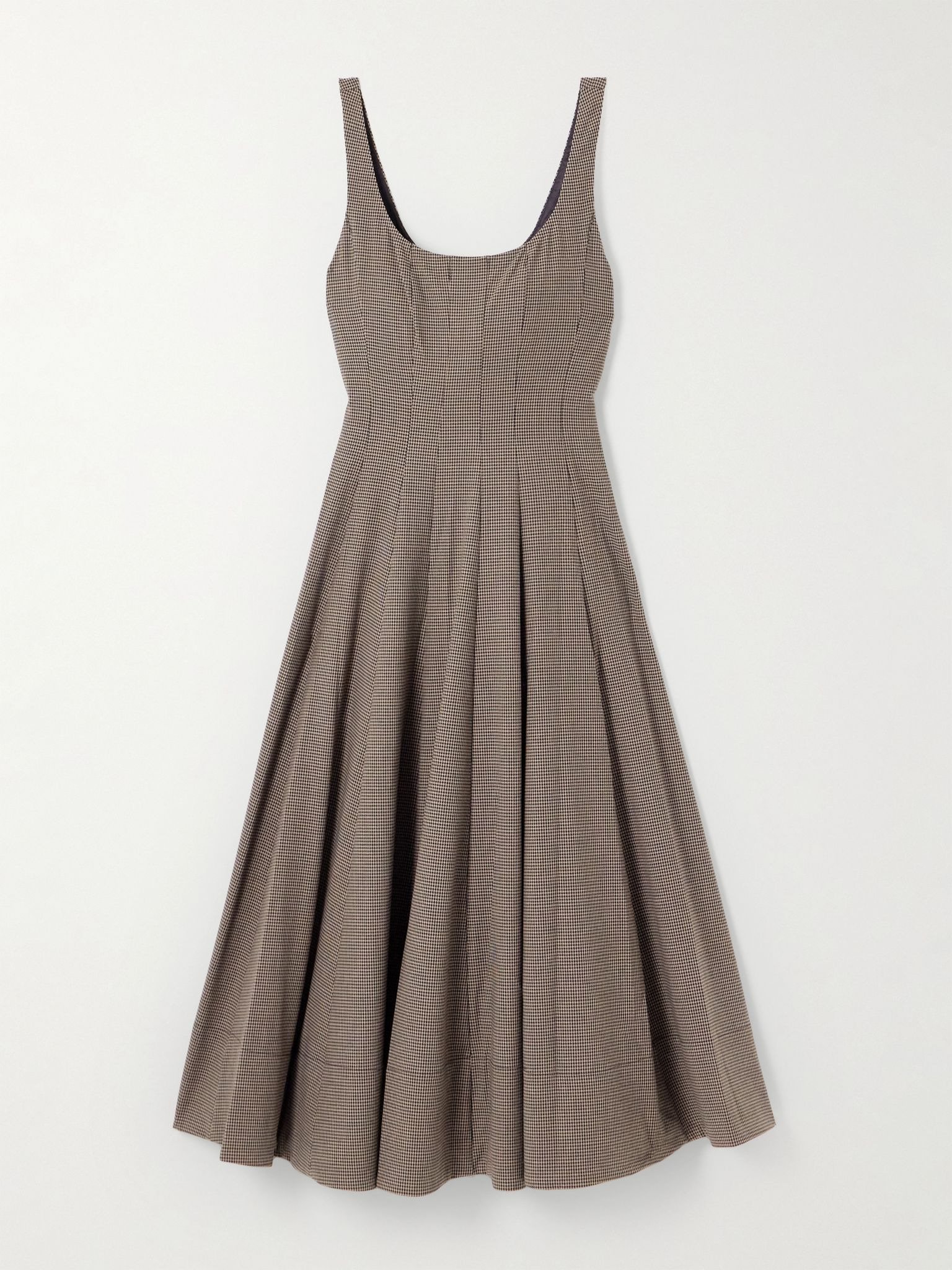 Wells pleated houndstooth poplin midi dress Brown - 1